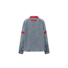 VANN VALRENCE Contrast LOGO Patch Washed Denim Jacket