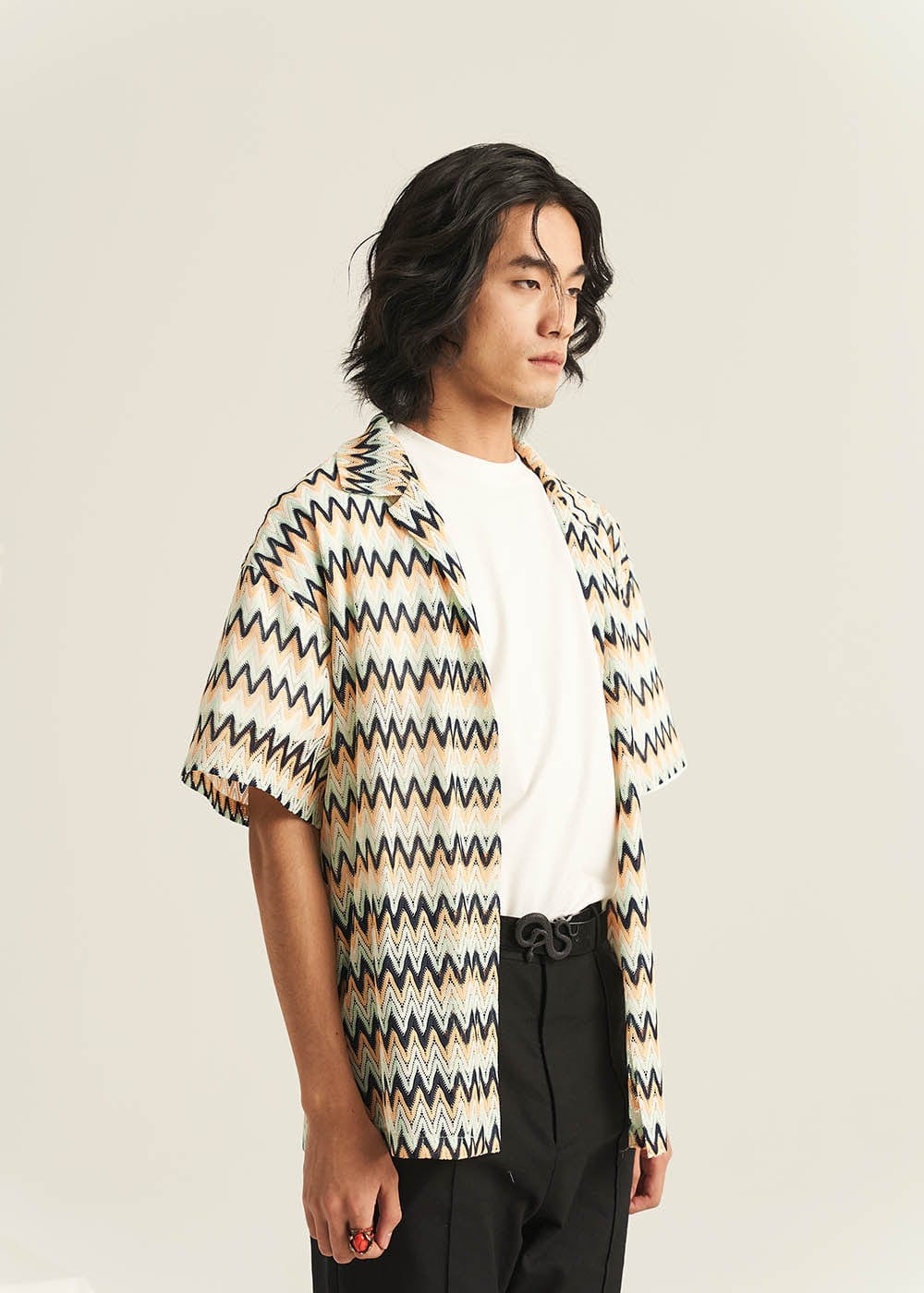 EPIC POETRY Geometric Ripple Knitted Half Shirt (Only Size M Left)