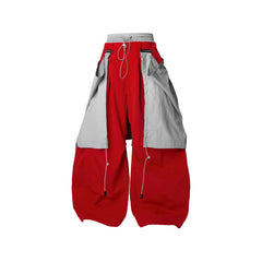 RELABEL Drawstring Layered Double-Waistband Parachute Pants Red