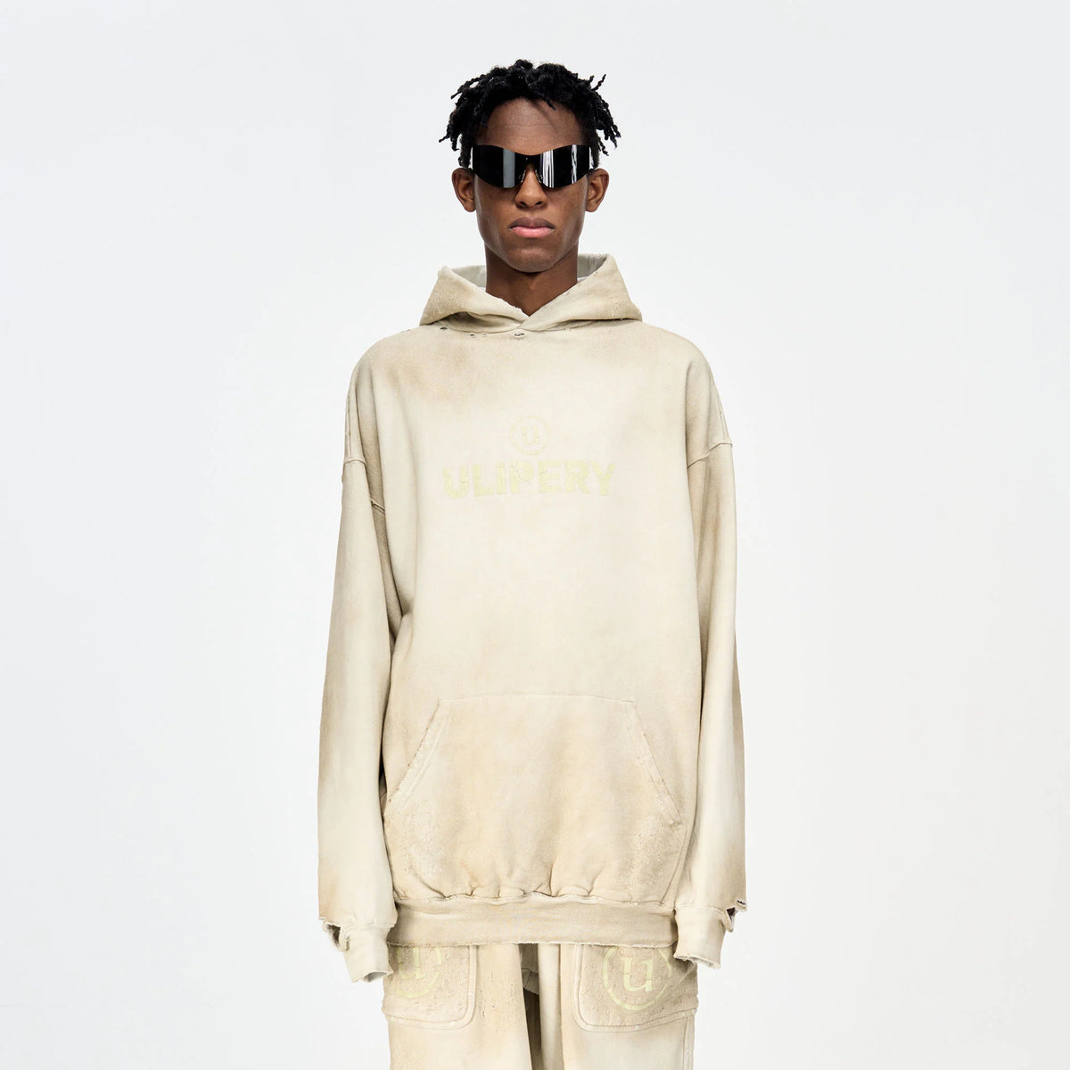 ULIPERY Dirty Fit Distressed Glow Oversized Hoodie