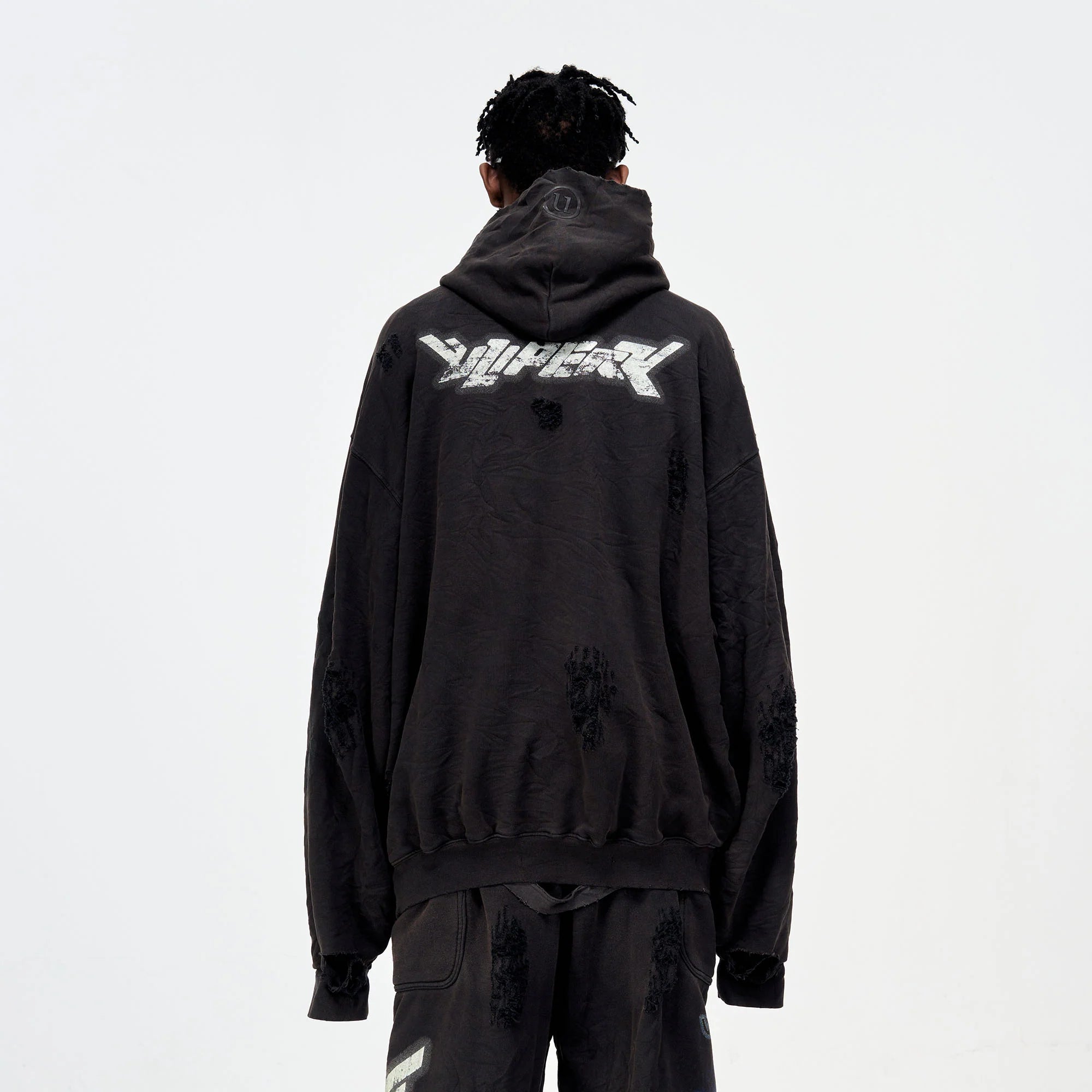 ULIPERY Distressed Glow Crinkled Hoodie