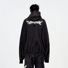 ULIPERY Distressed Glow Crinkled Hoodie