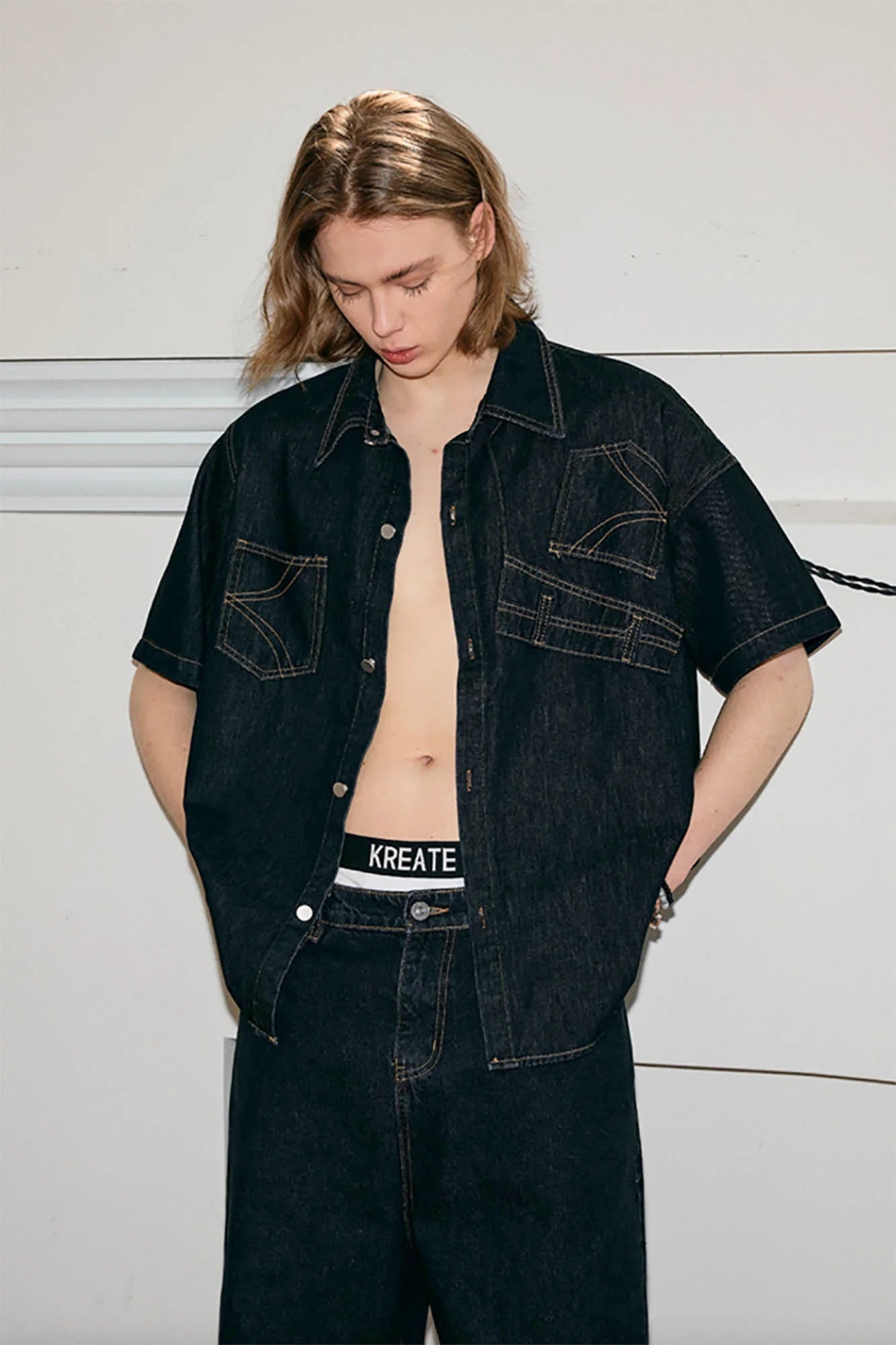KREATE Inverted Denim Deconstructed Half Shirt
