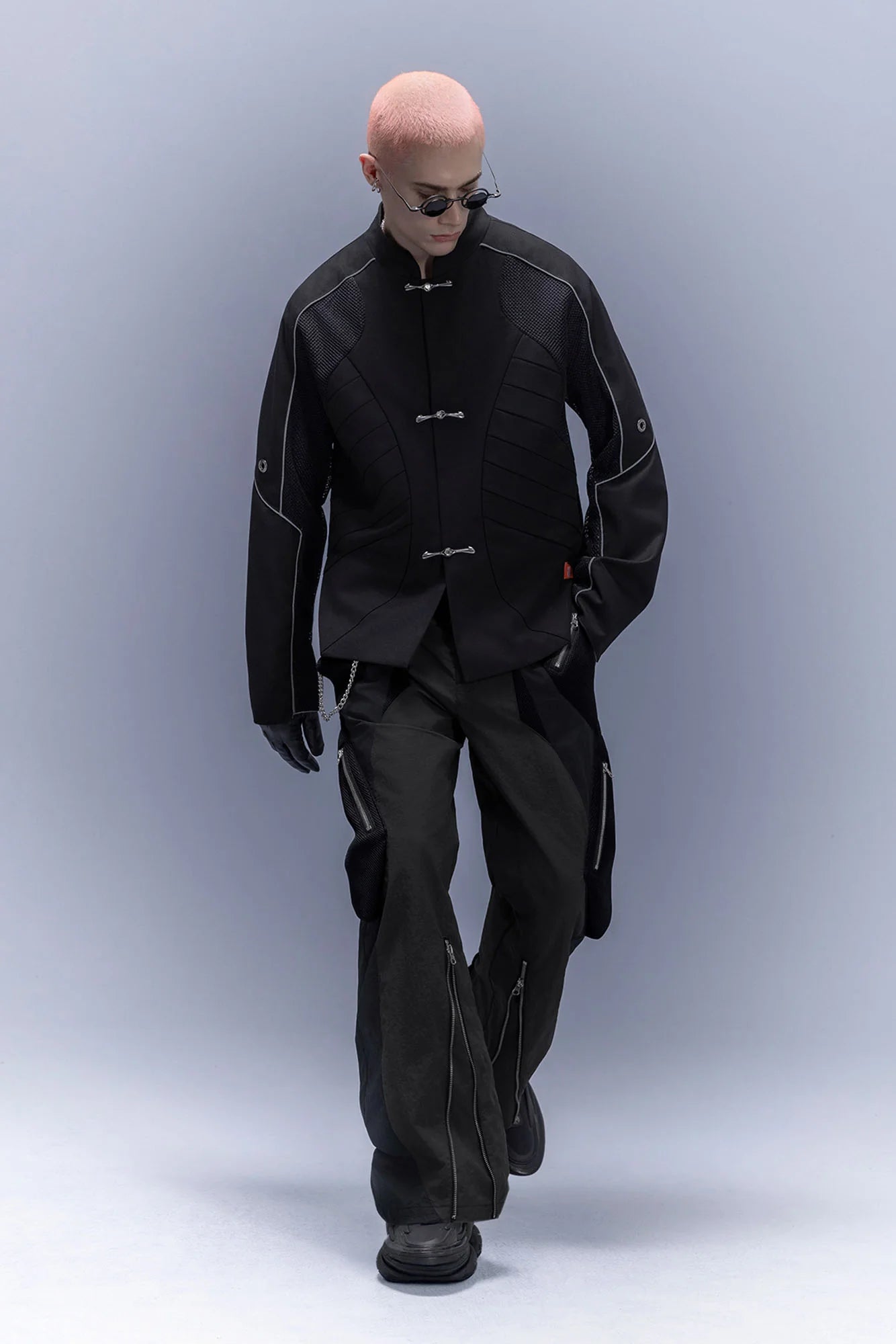 XIPHEVIL Tech Wool-Blend Mandarin Button-Up Jacket