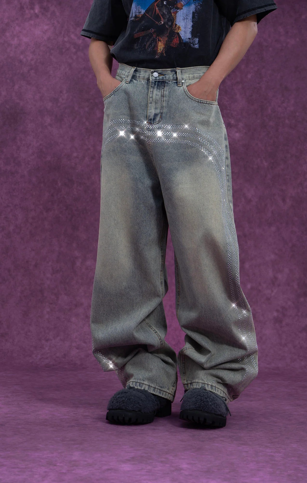 CLP Diamond Arc Washed Wide-Leg Jeans