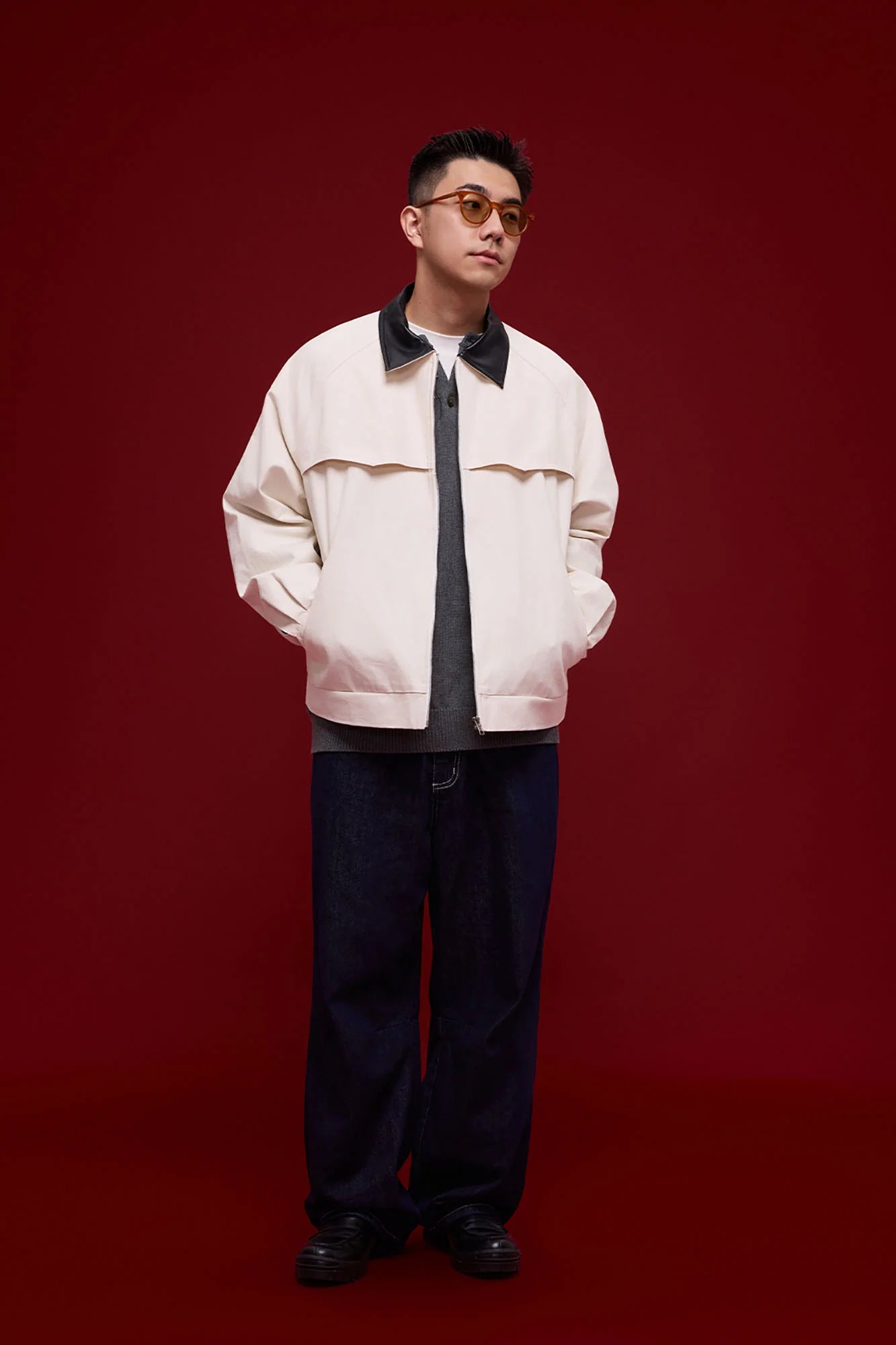 BANANA CLUB Faux Leather Collar Cotton Jacket