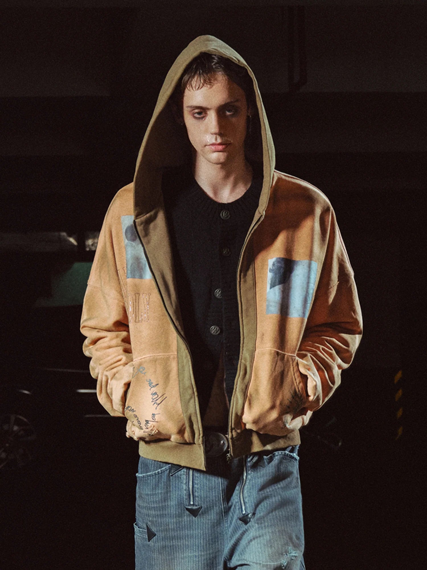 RICHILL Distressed Graffiti Graphic Hooded Jacket