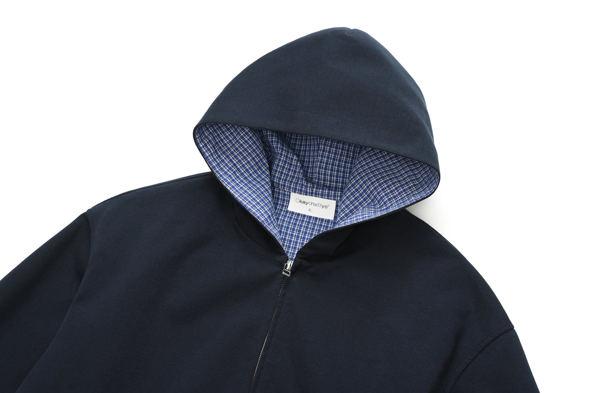OKAYTHXBYE Houndstooth-Lined Zip-Up Hooded Jacket