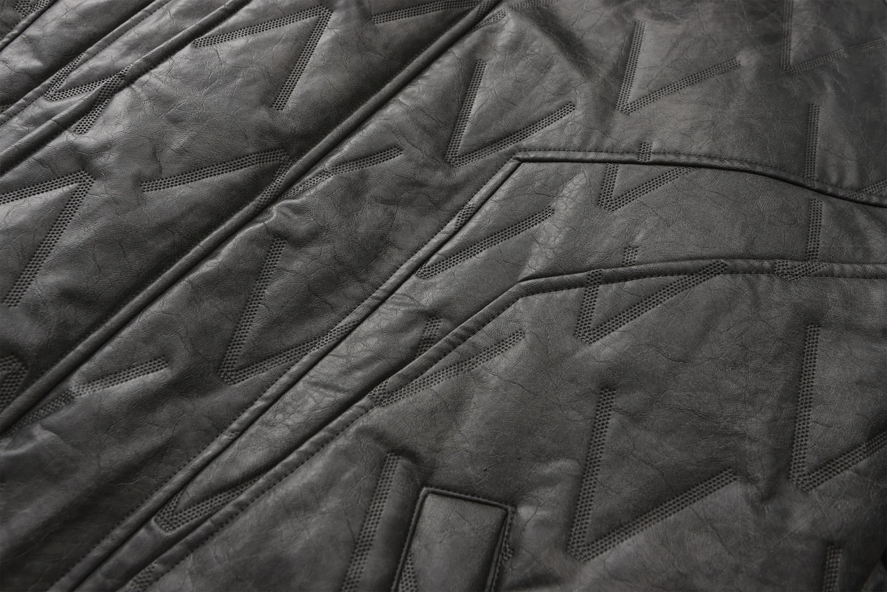 VANN VALRENCE Diamond-Embossed Faux Leather Hooded Puffer