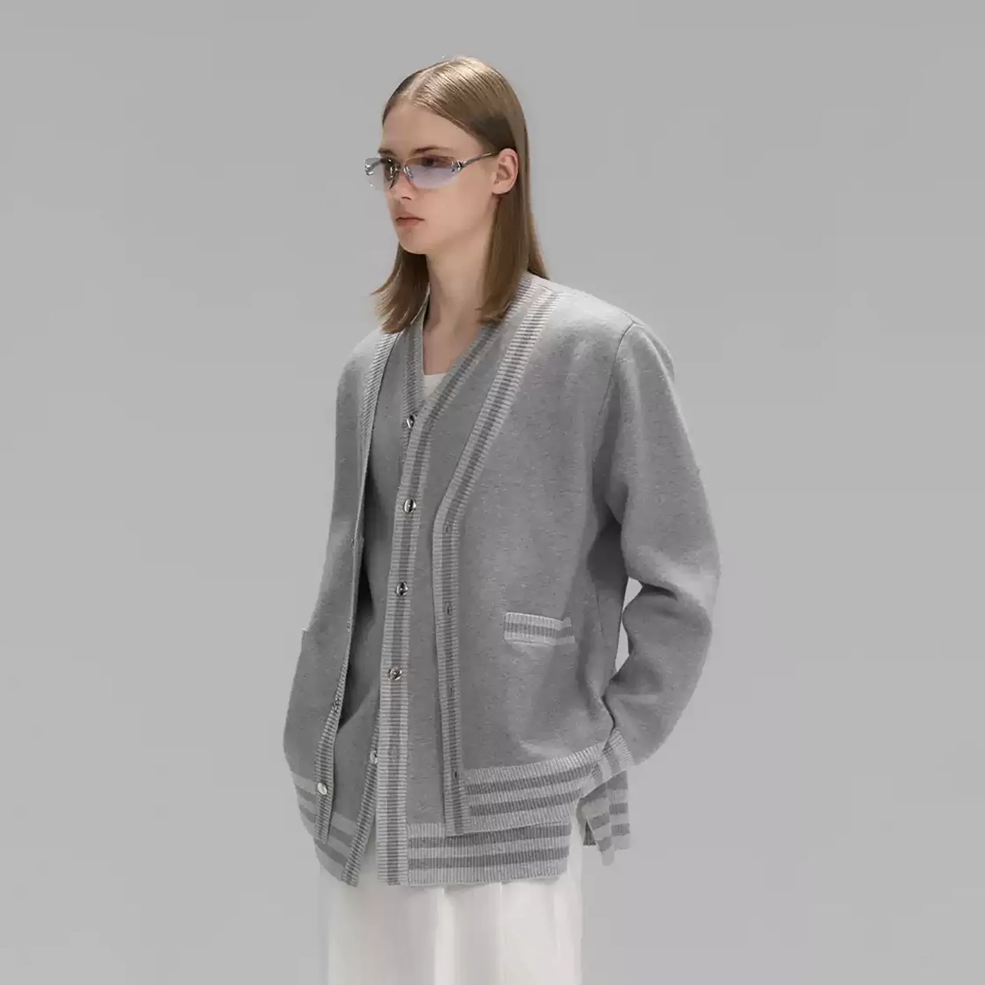 TIWILLTANG Layered Placket Knit Cardigan