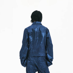 EMBRYO Metallic Sheen Embossed Spiked Sleeve Jacket