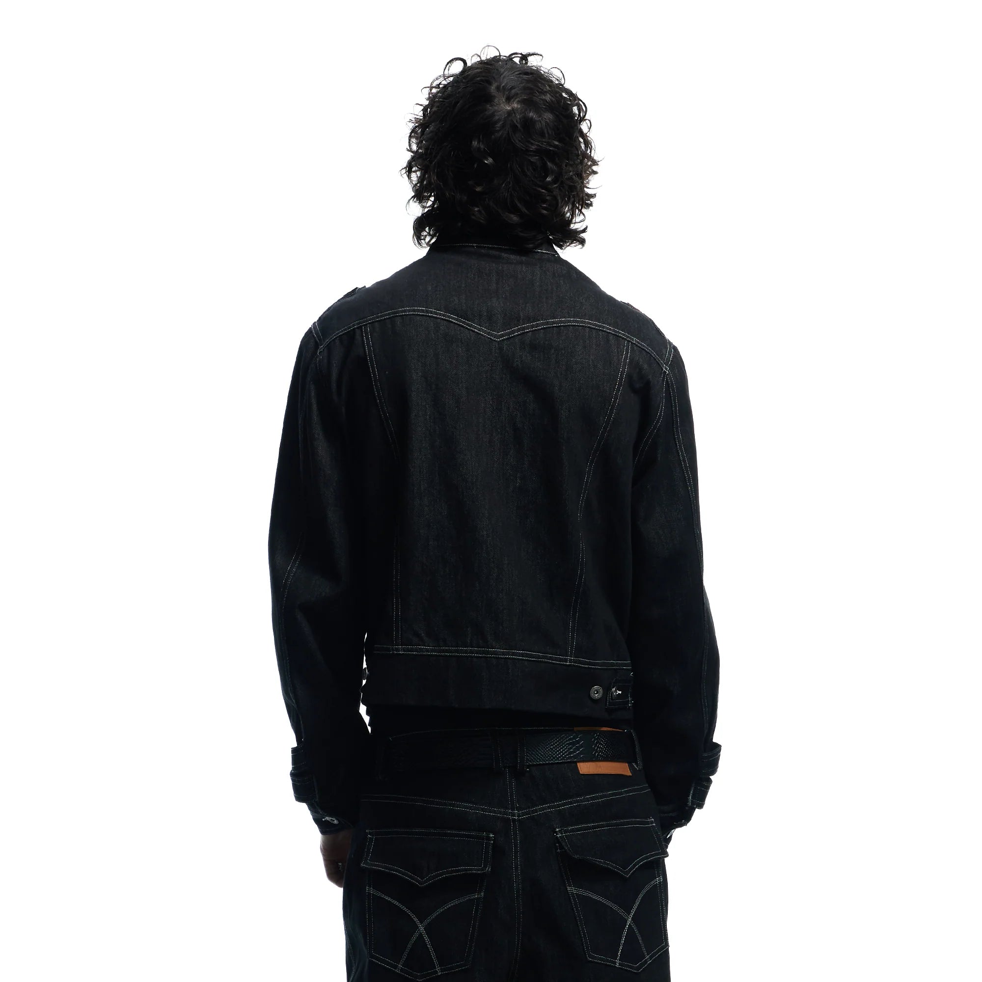 DND4DES Studded Stand Collar Raw Denim Jacket