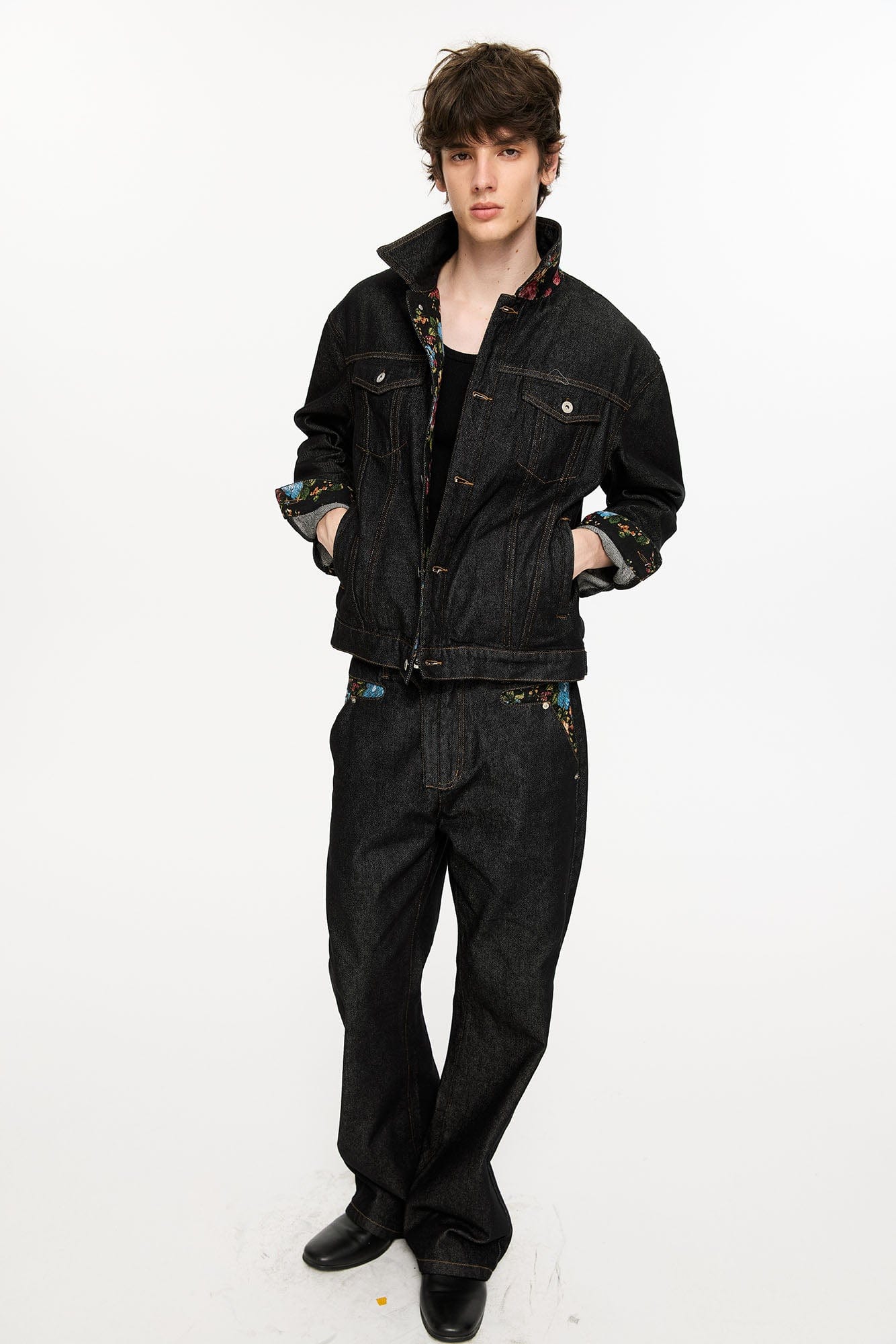 KREATE Floral Lined Stitched Denim Jacket