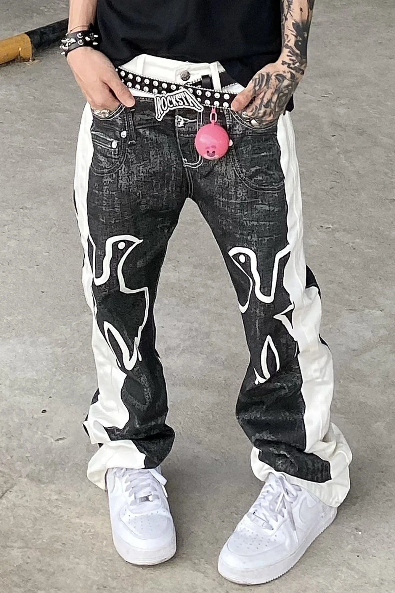 VINKID Faux-Layered Dove Graphic Contrast Panel Jeans