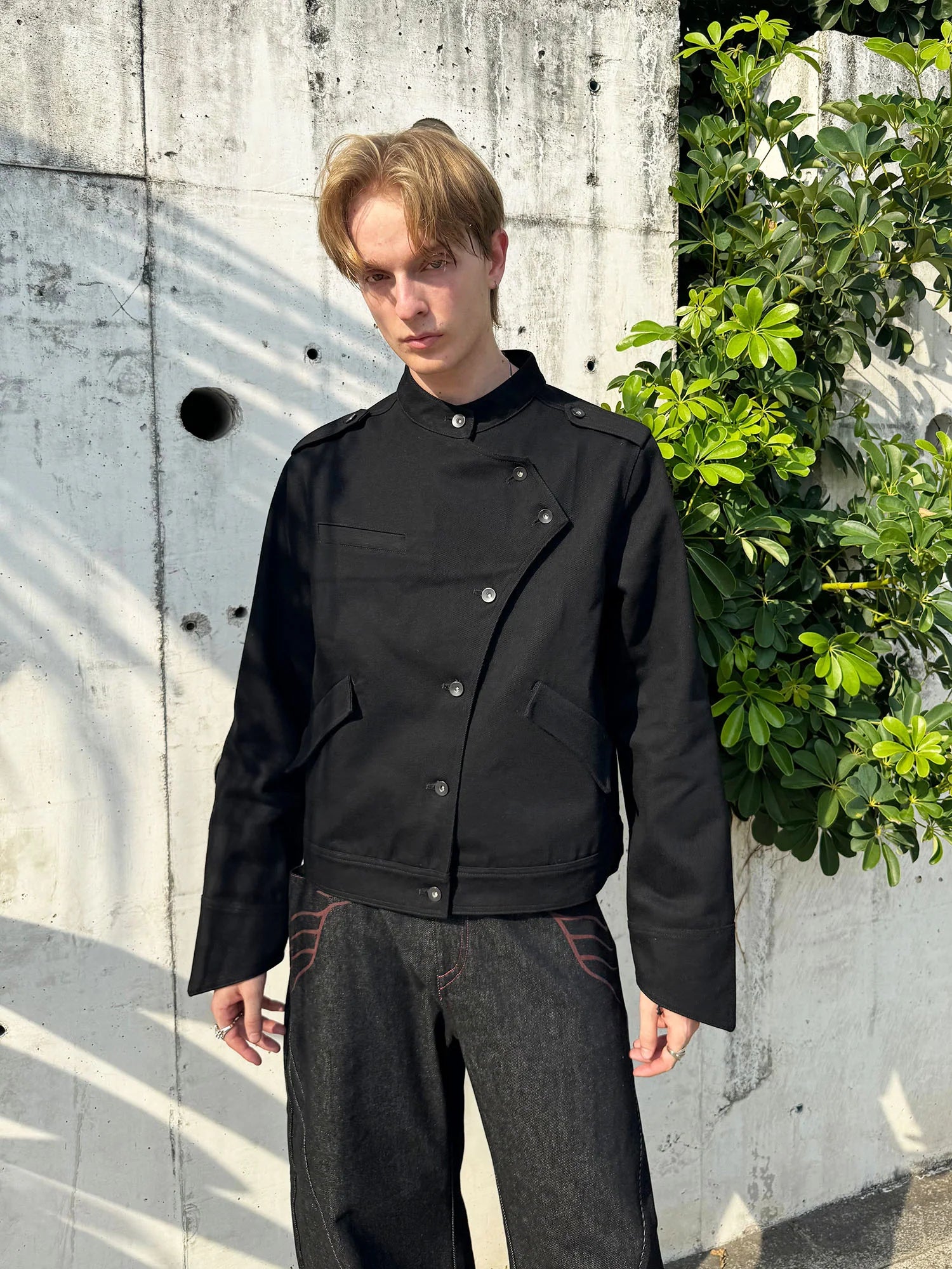 ESAIAS Asymmetric Stand-Collar Military Jacket