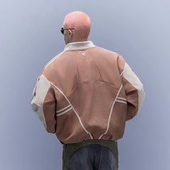 XIPHEVIL Faux Suede Embroidered LOGO Bomber Brown