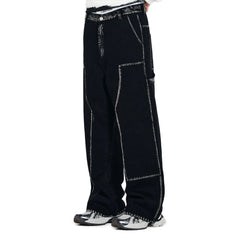 OVERLAPS Contrast Brushstroke Trim Double-Knee Jeans