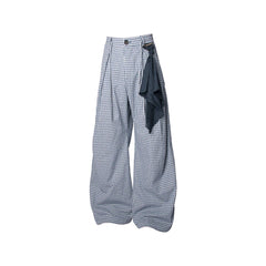 RELABEL Detachable Scarf Grid Pleated Pants