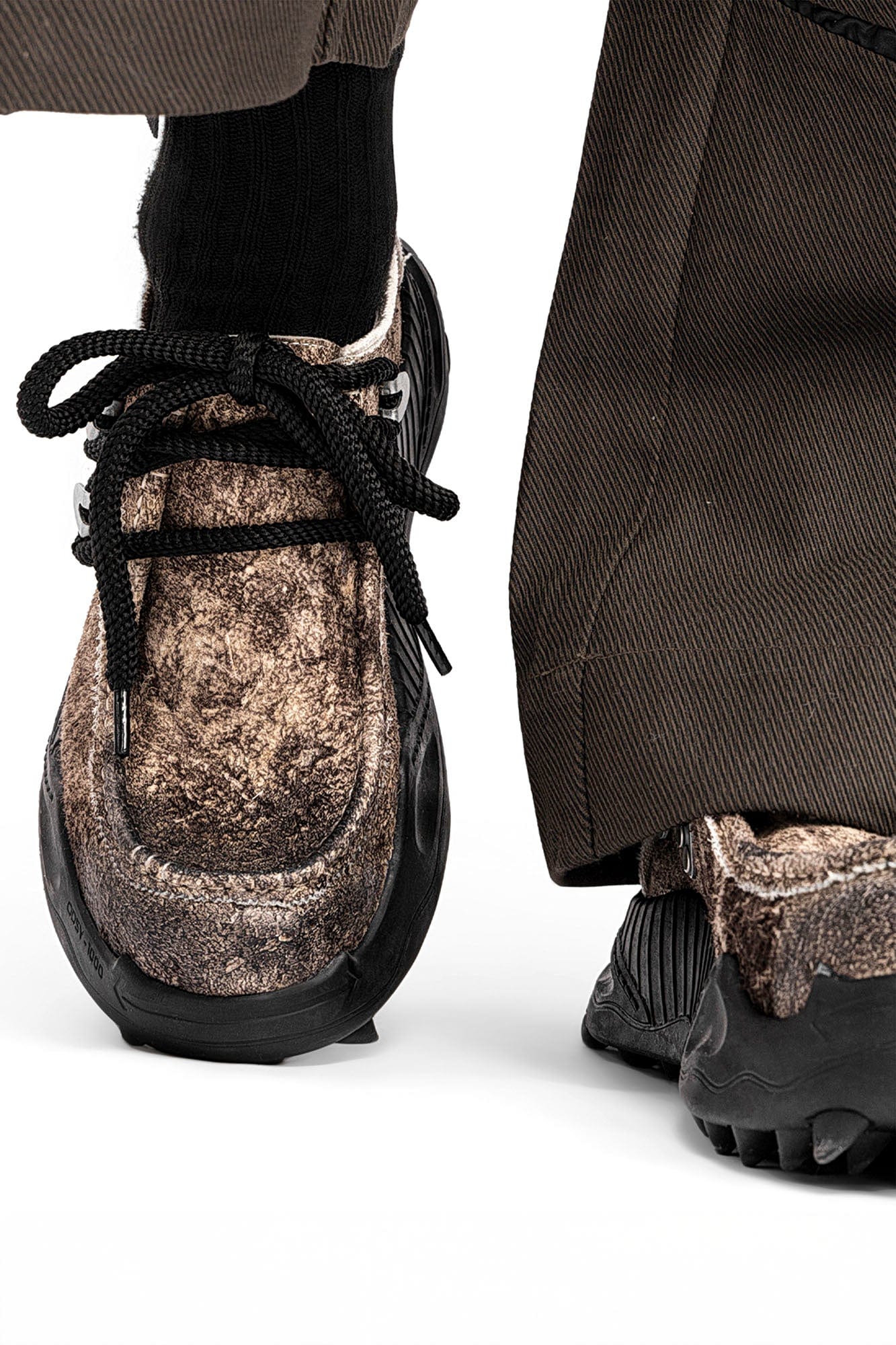 REWRITE Distressed Cowhide Trail Sneakers