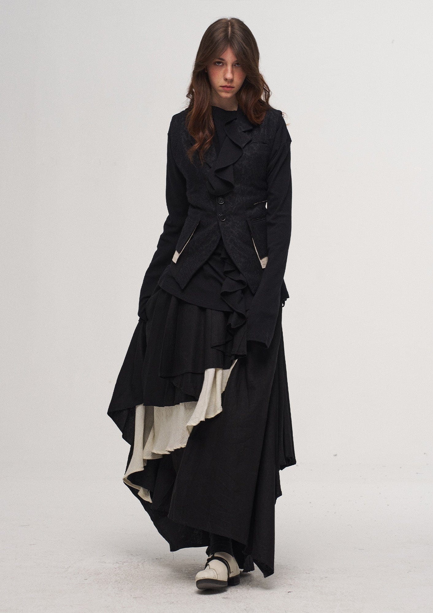 ILNya Nieternite Nifutur Ruffled Mock Neck Thumb Holes Wrinkled Base Layer