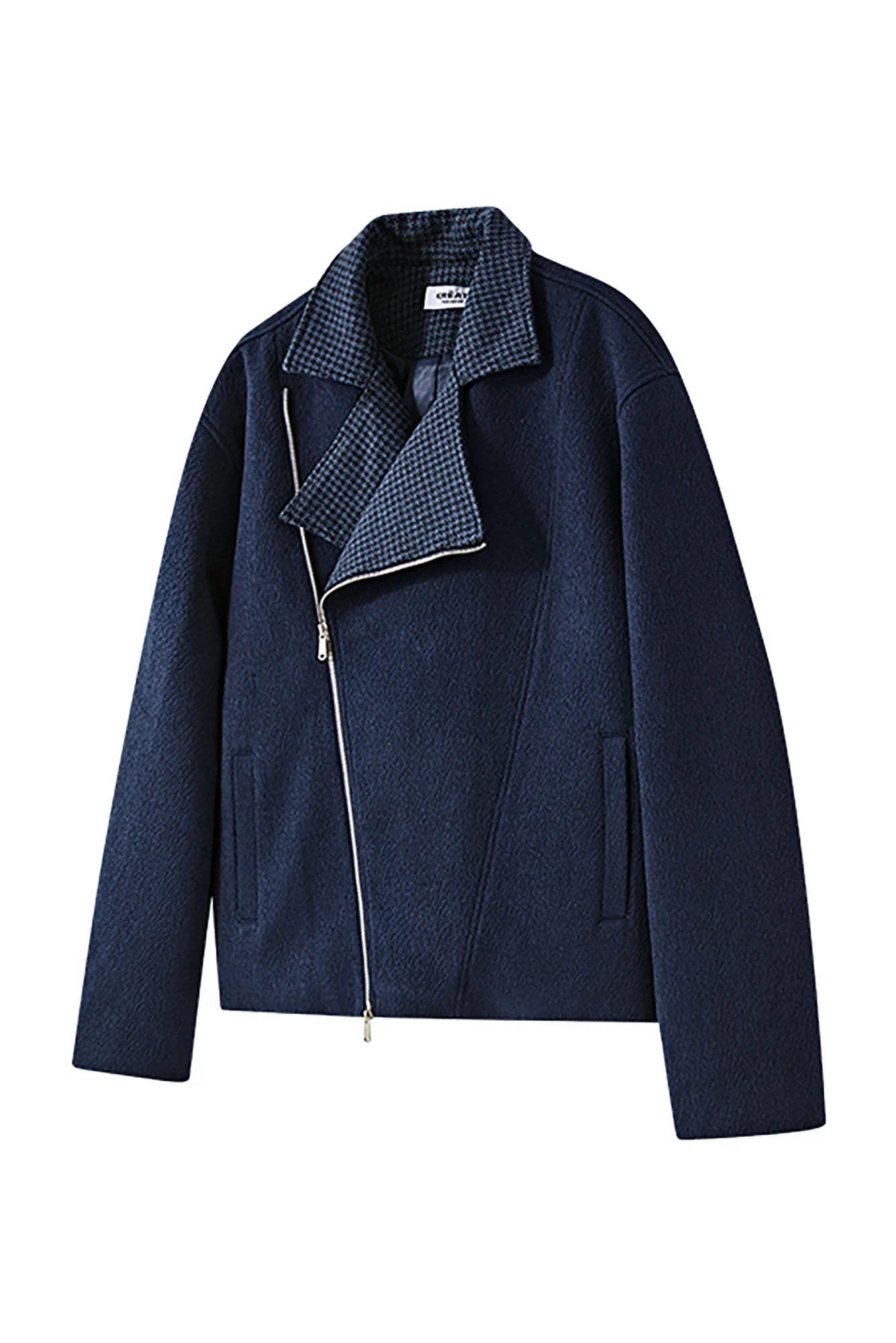 KREATE Houndstooth Wool-Blend Moto Jacket