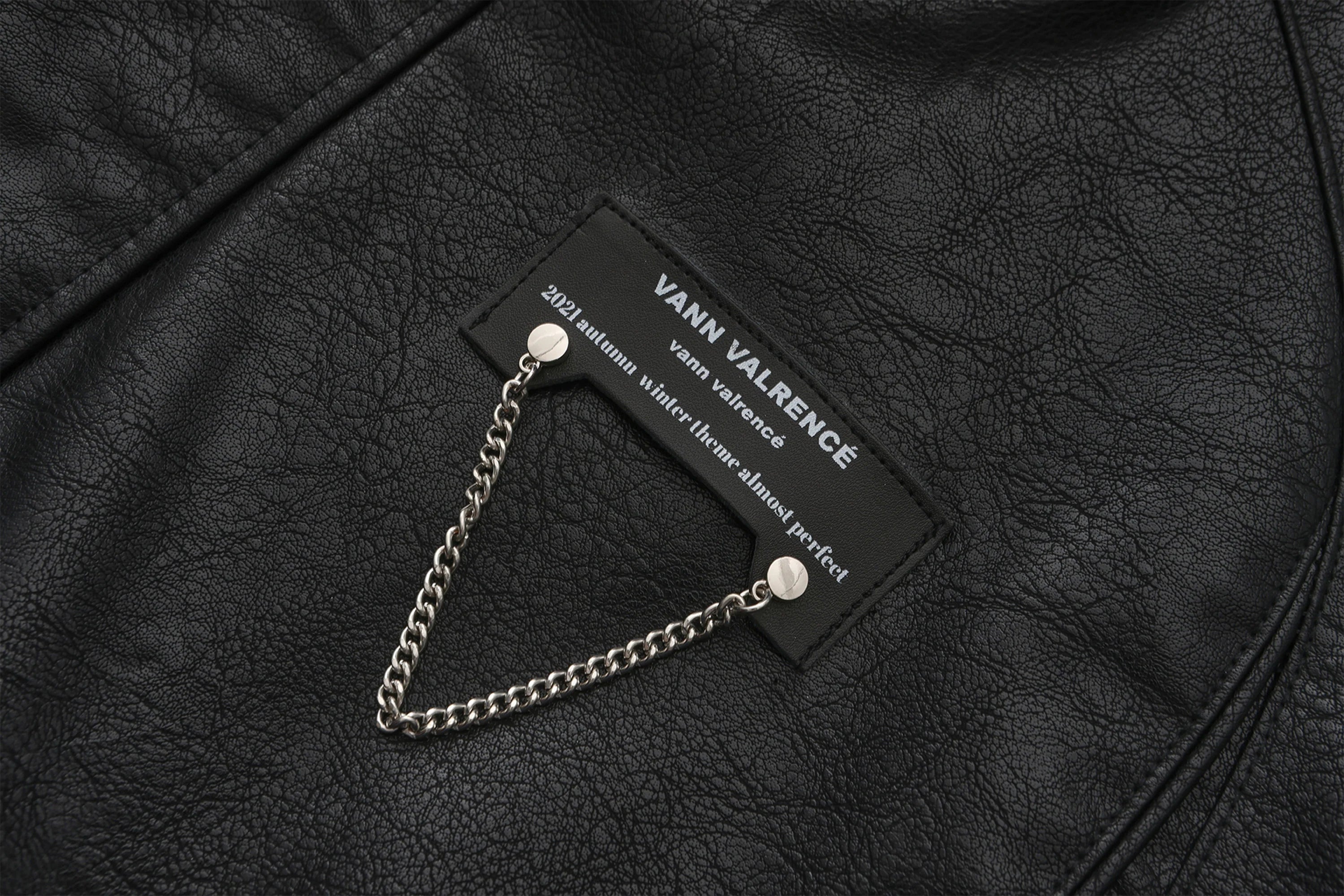 VANN VALRENCE Retro Glossy Faux Leather Jacket