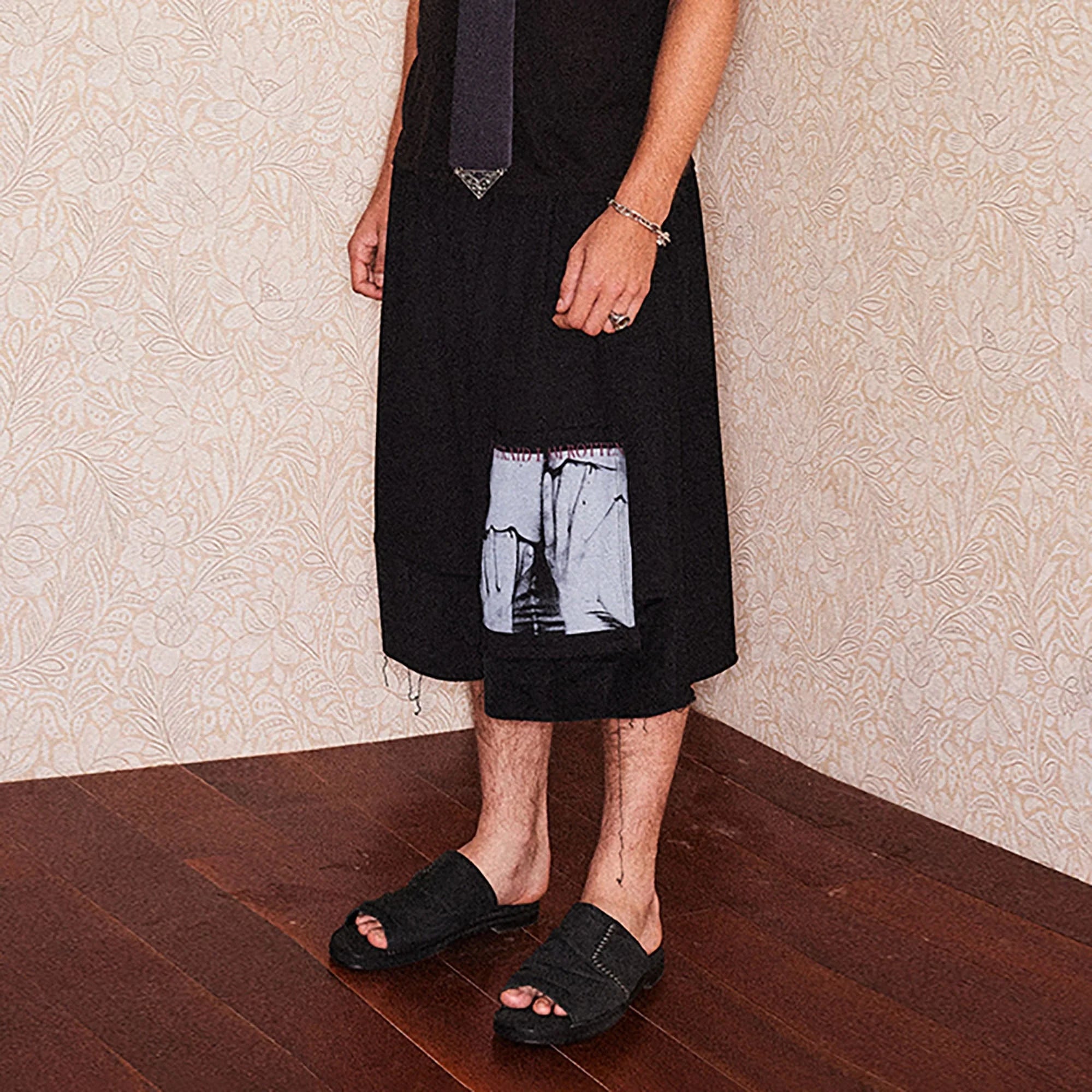 RICHILL Graphic Patchwork Raw Hem Drawstring Shorts