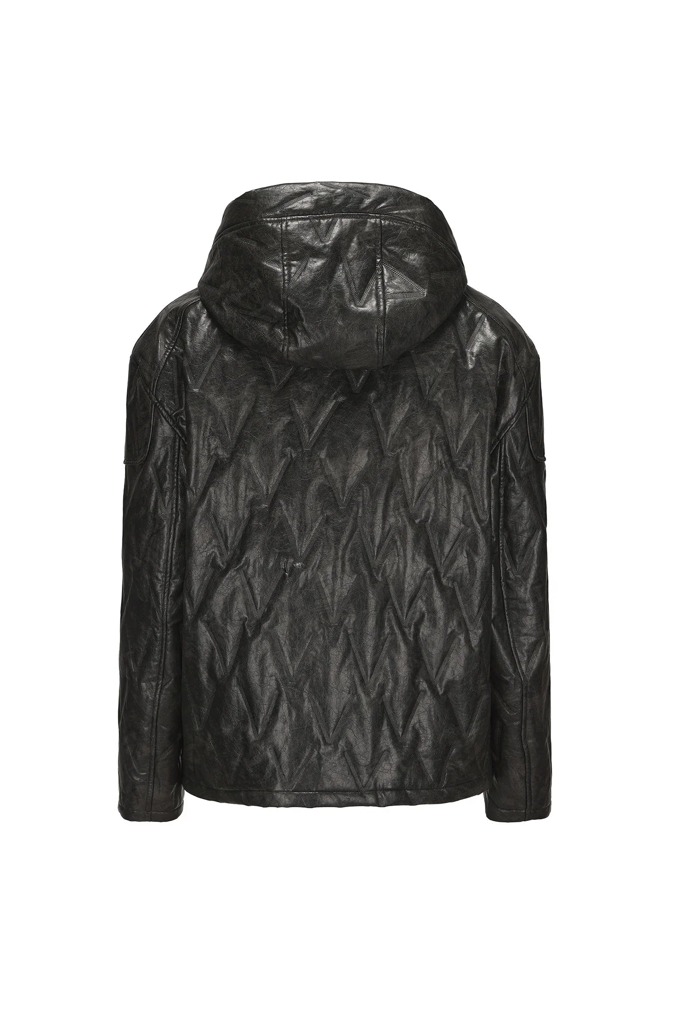 VANN VALRENCE Diamond-Embossed Faux Leather Hooded Puffer