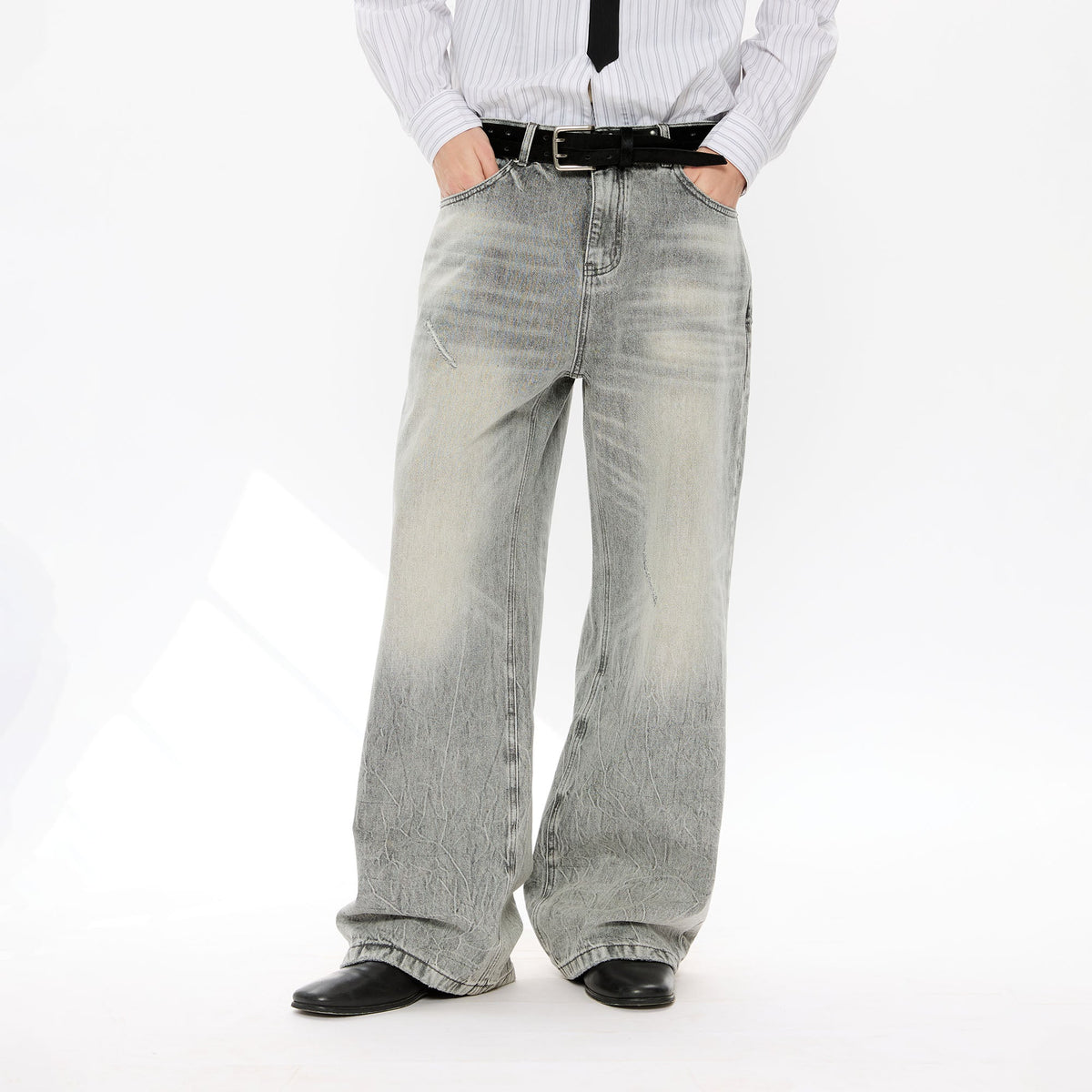 KREATE Whisker Washed Straight-Leg Jeans