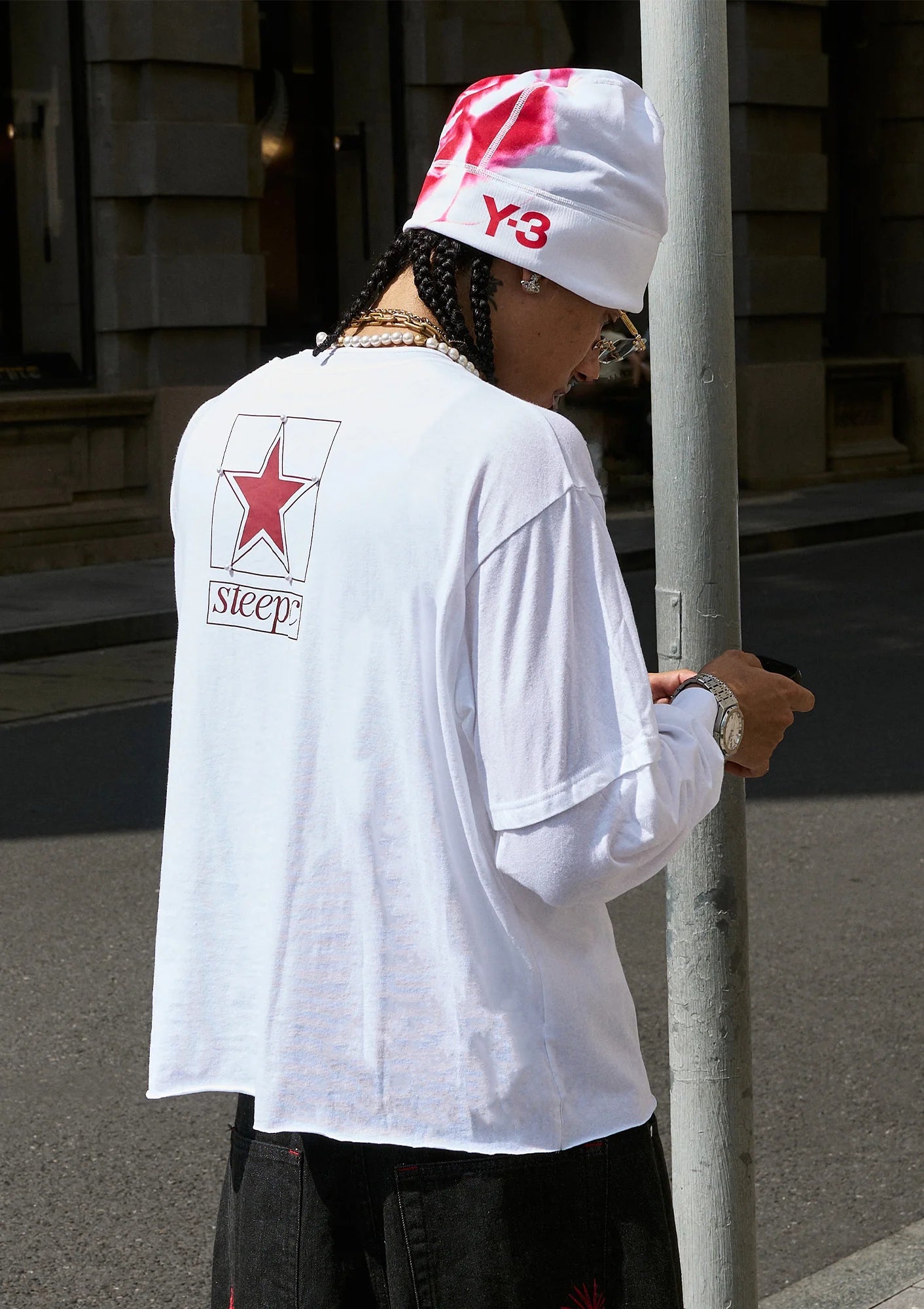 STEEPC Layered Henley Pearl-Star Long-Sleeve Tee