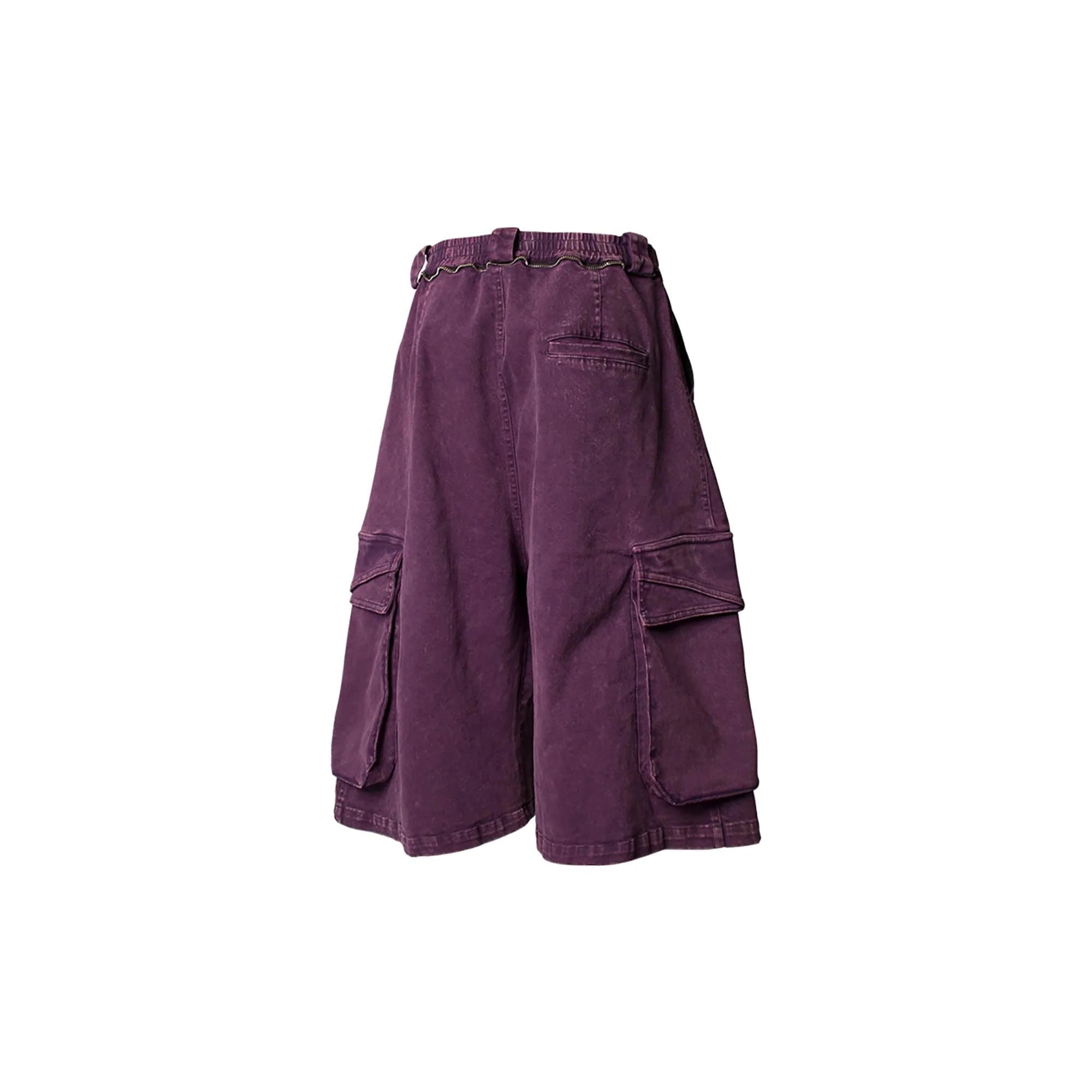 RELABEL Detachable Scarf Washed Multi-Pocket Wide-Leg Shorts Purple