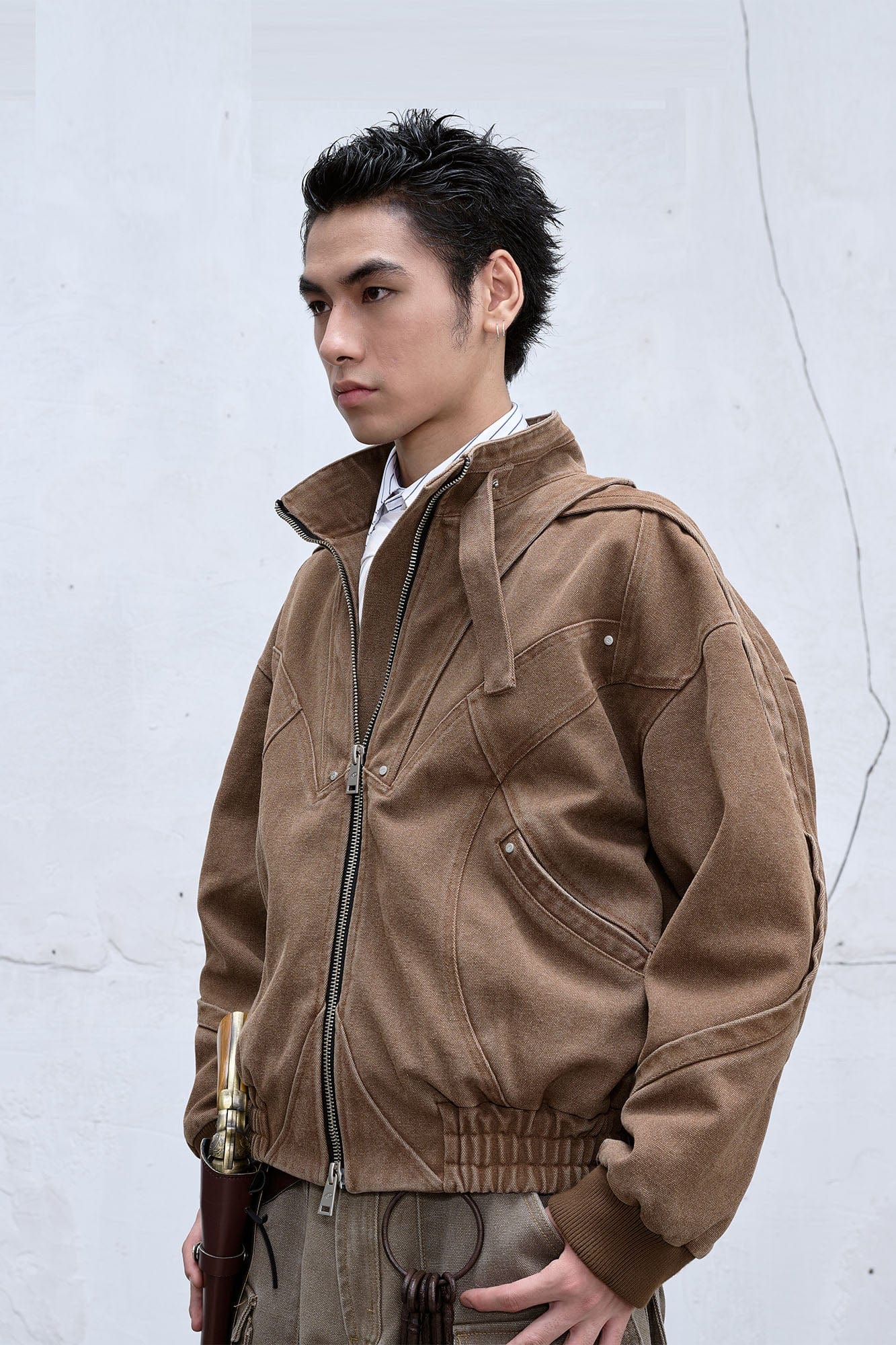 CATSSTAC Deconstructed Faded Wash Dual-Zipper Jacket