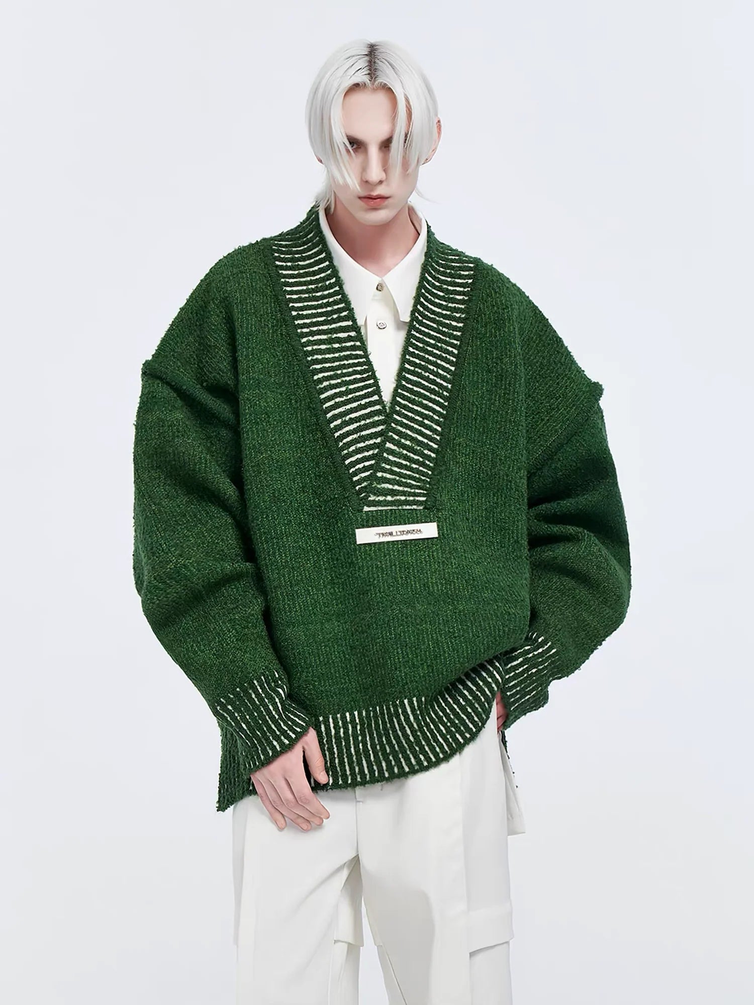 TIWILLTANG Retro Oversized V-Neck Sweater