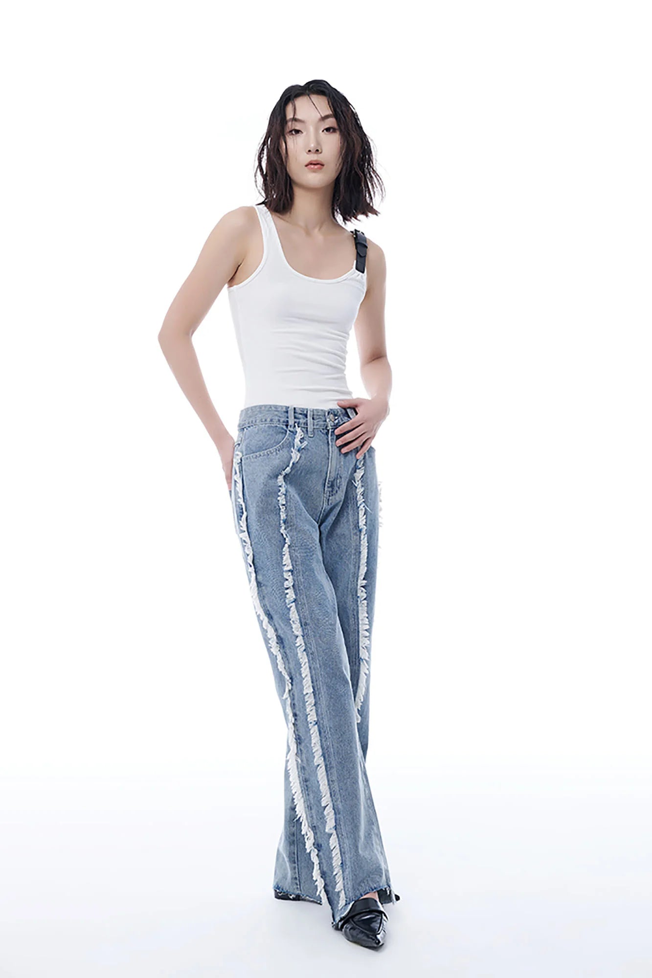 TUIMU Buckle Strap Ribbed Tank Top