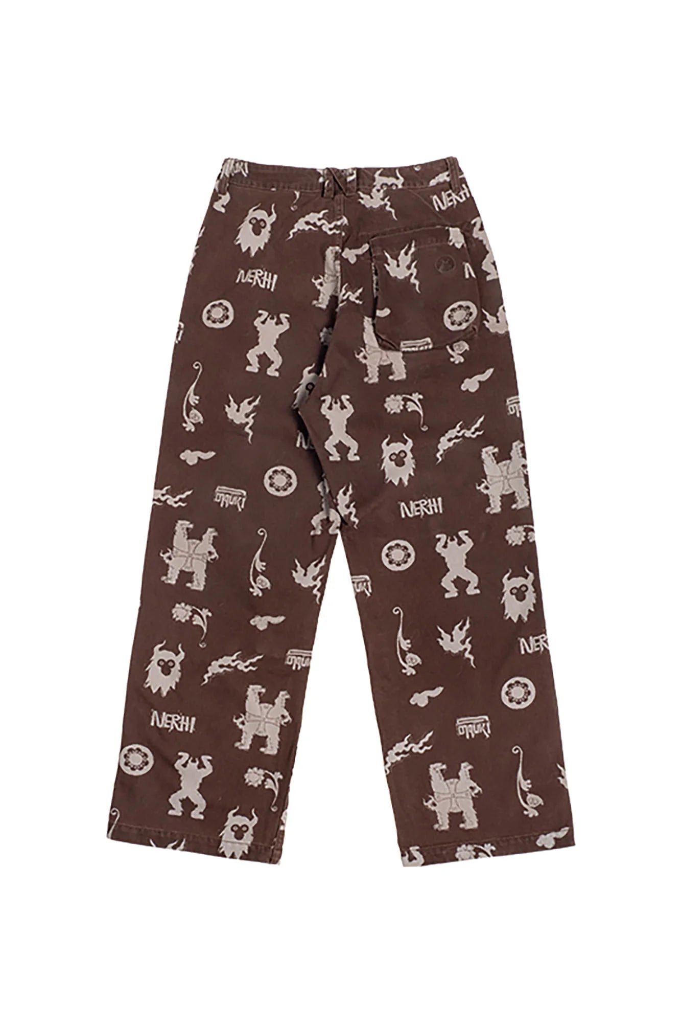 NERHI Tribal Totem Full-Print Patch-Pocket Pants