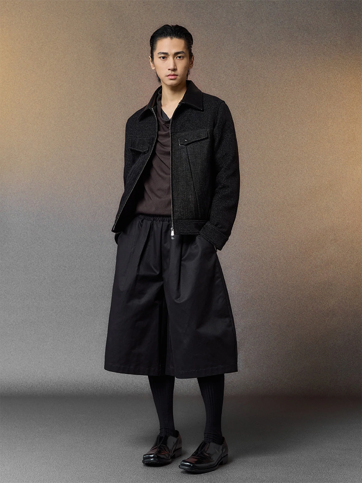 ALVNG AR ANTS Tweed Panelled PU-Collar Jacket