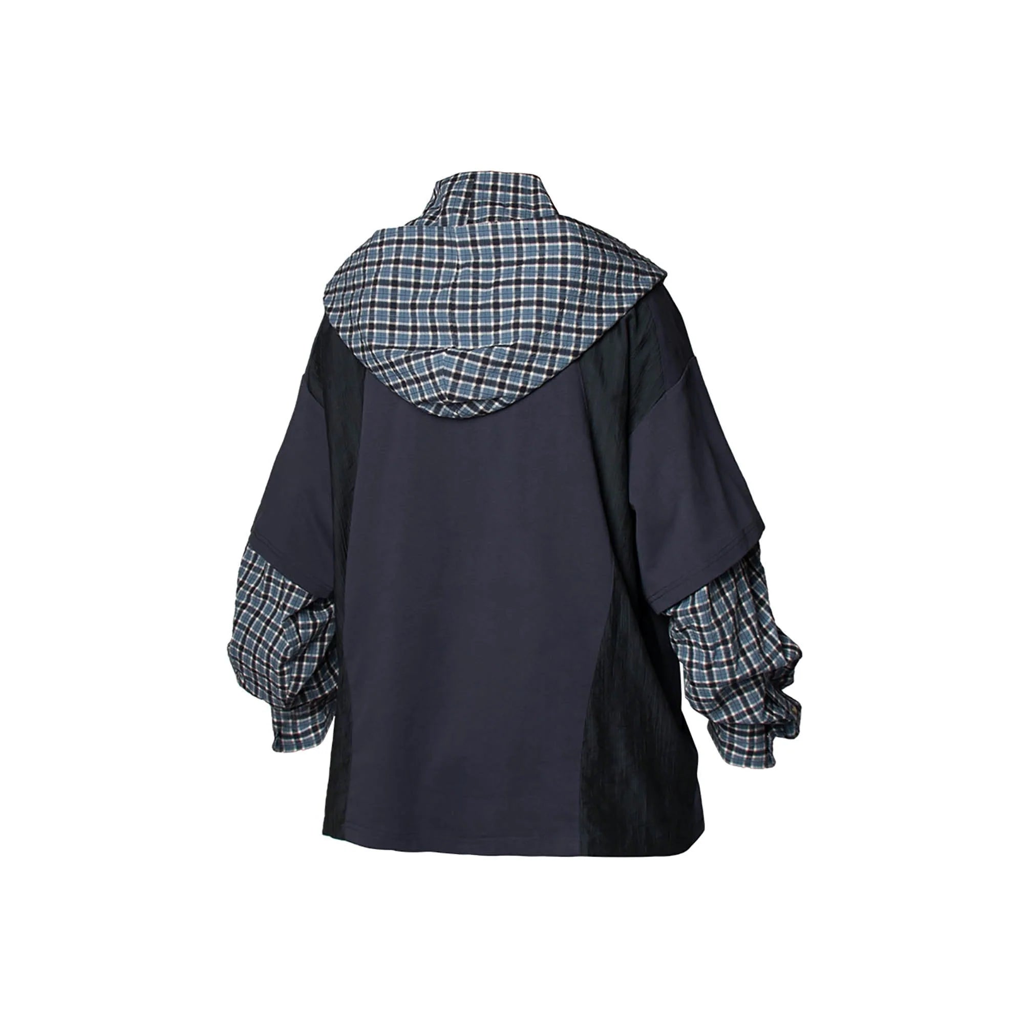RELABEL Checked Detachable Hood Layered Shirt