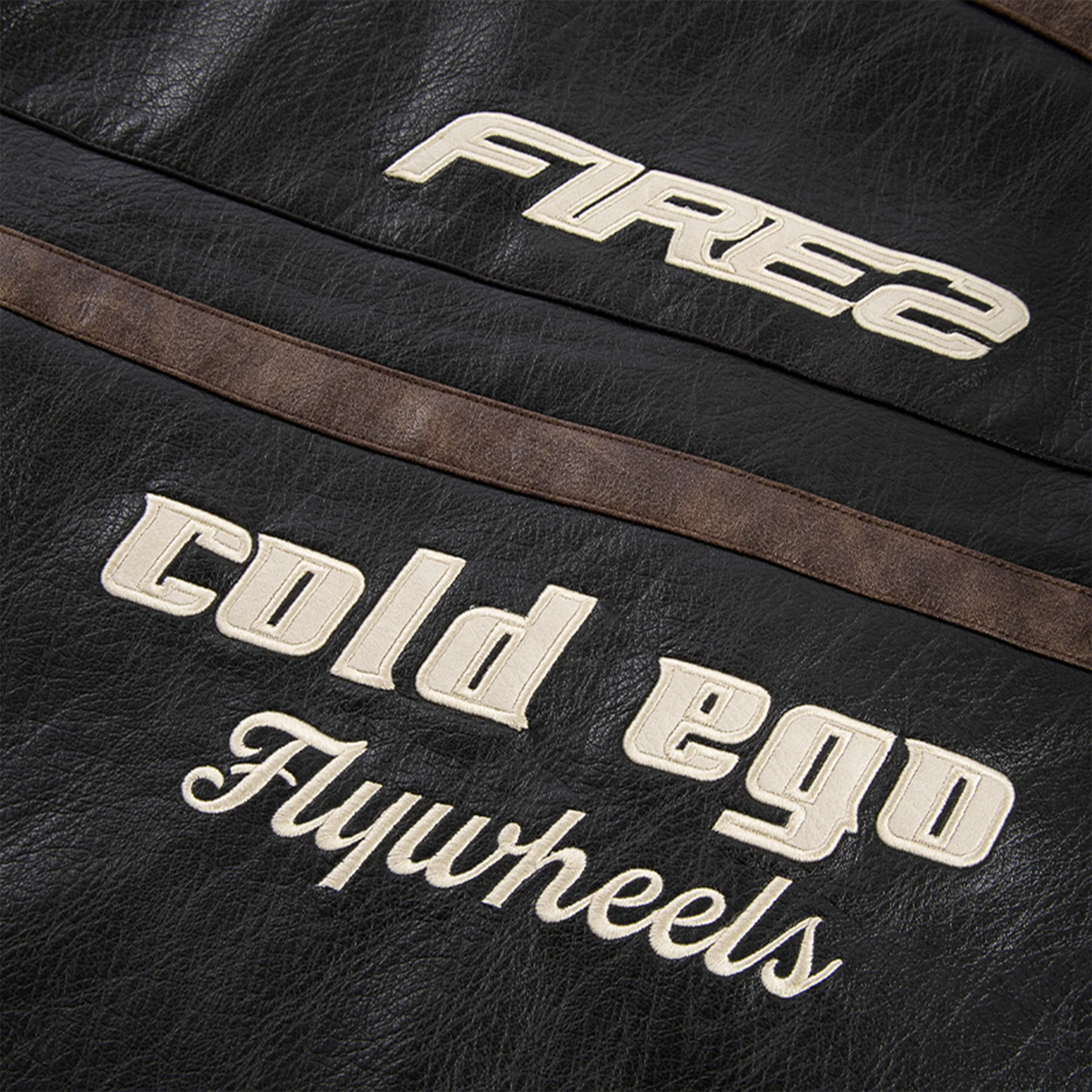 F2CE Retro Embroidered Patch PU Moto Jacket
