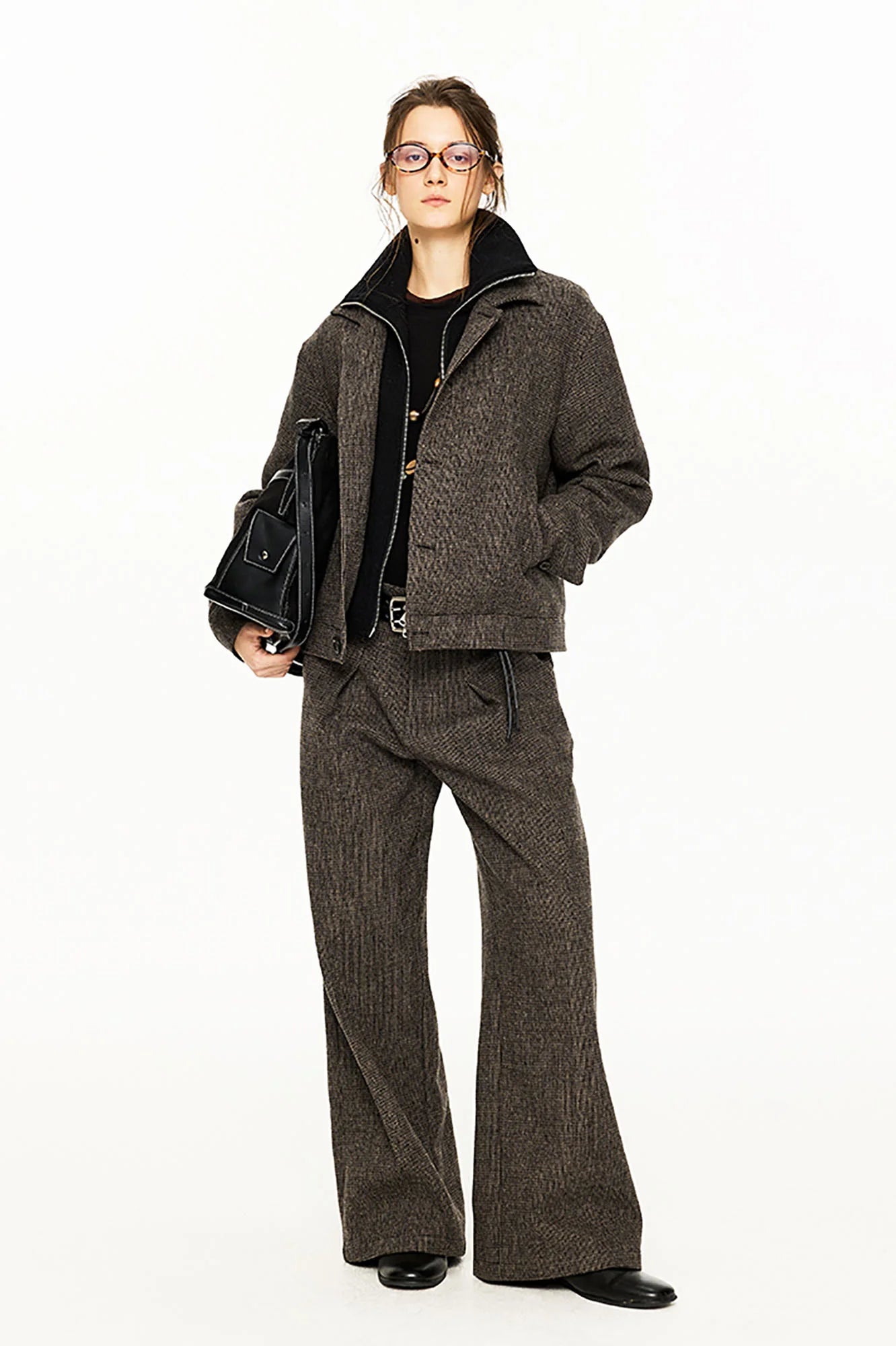 KREATE Mini Houndstooth Pleated Wide-Leg Trousers
