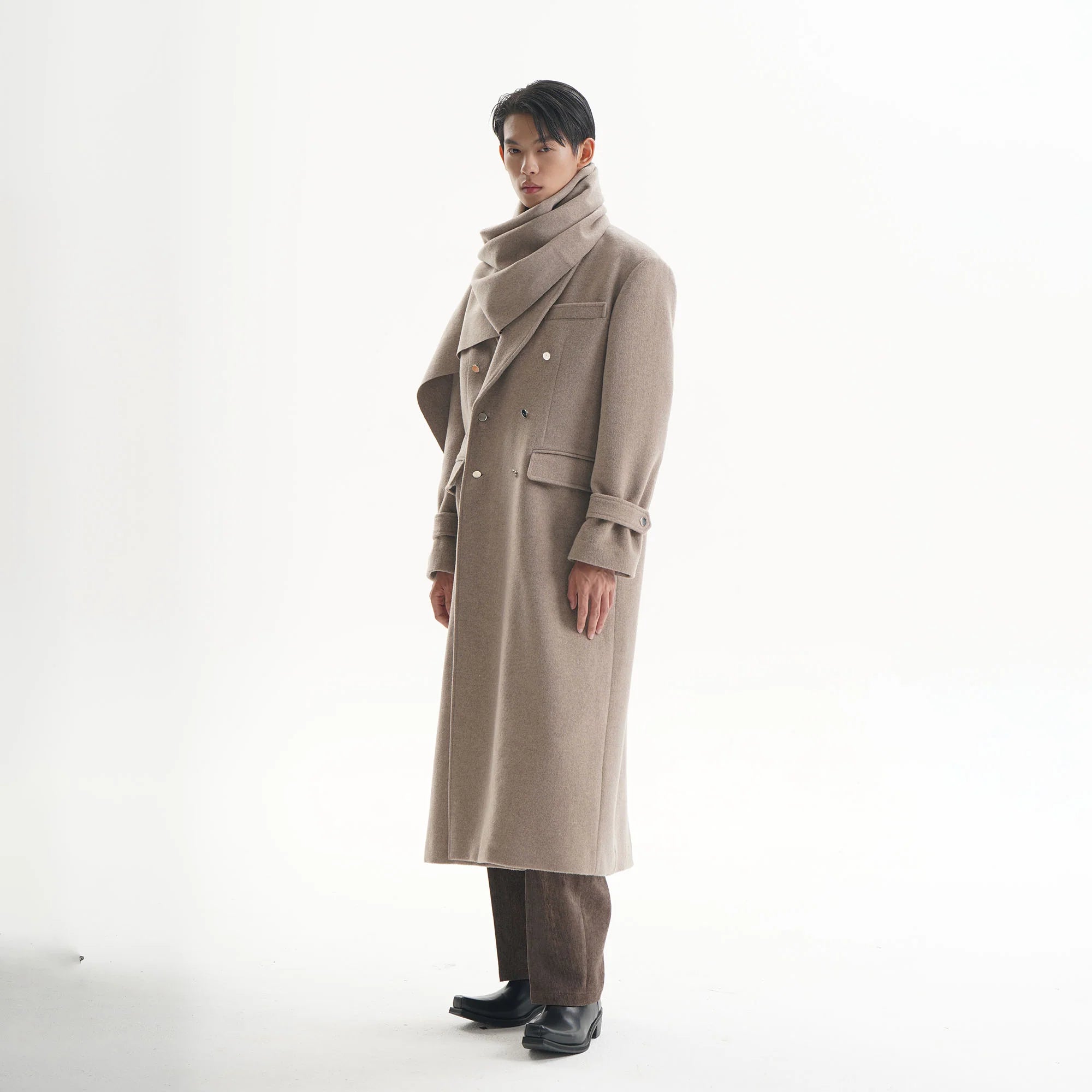 ORAL UTOPIA Wool Blended Double-Breasted Long Coat