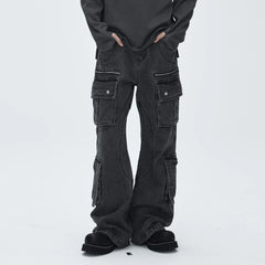 CATSSTAC Washed Multi-Pocket Utility Straight-Leg Jeans