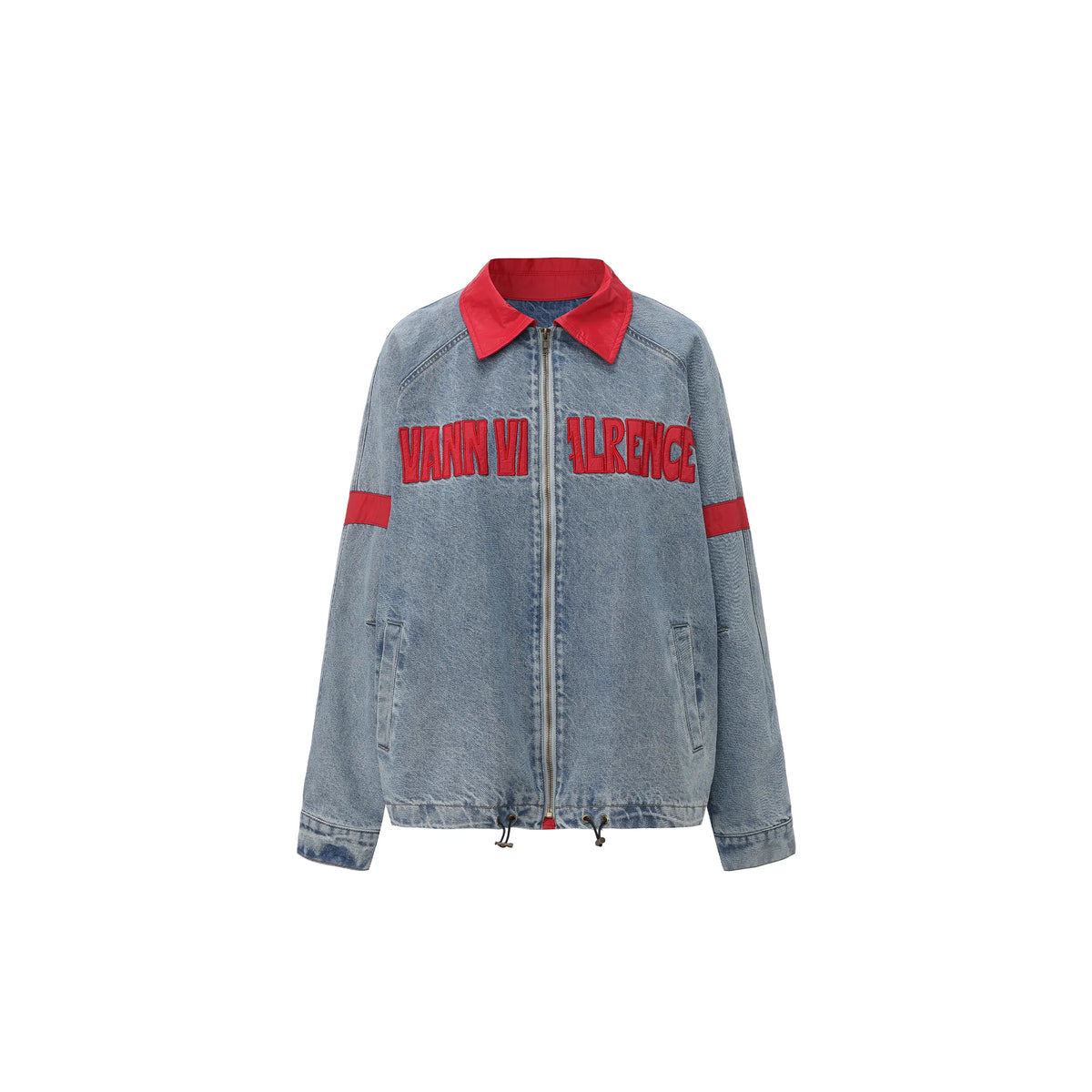 VANN VALRENCE Contrast LOGO Patch Washed Denim Jacket