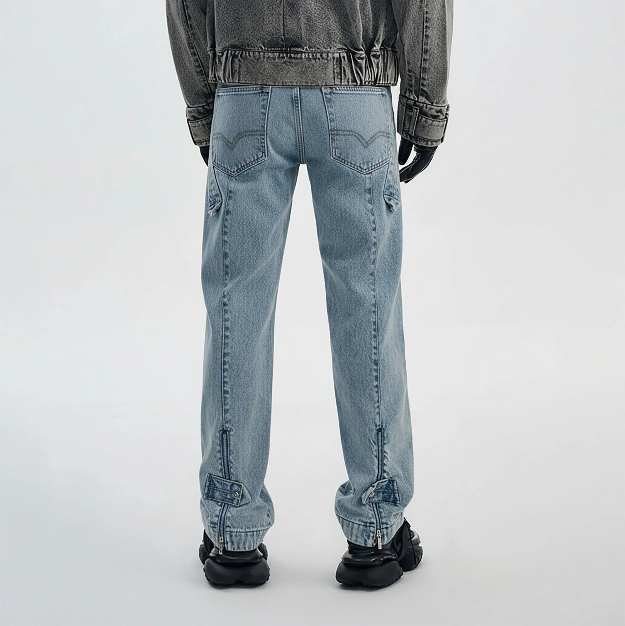 TIWILLTANG Washed Middle Panel Straight-Leg Jeans