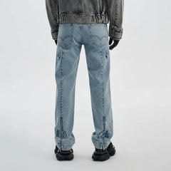 TIWILLTANG Washed Middle Panel Straight-Leg Jeans