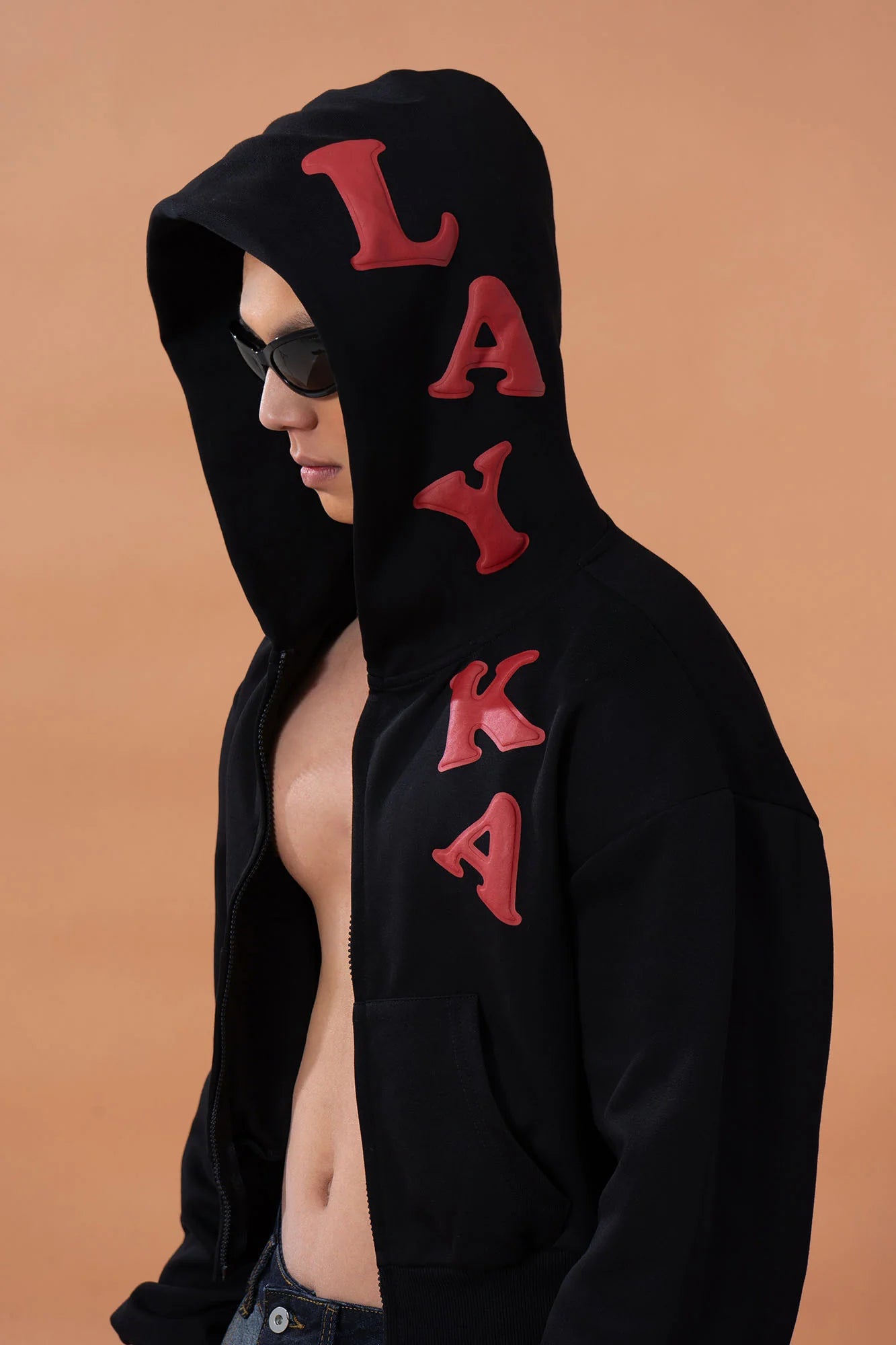 CLP Letter Patch Cropped Zip-Up Hoodie