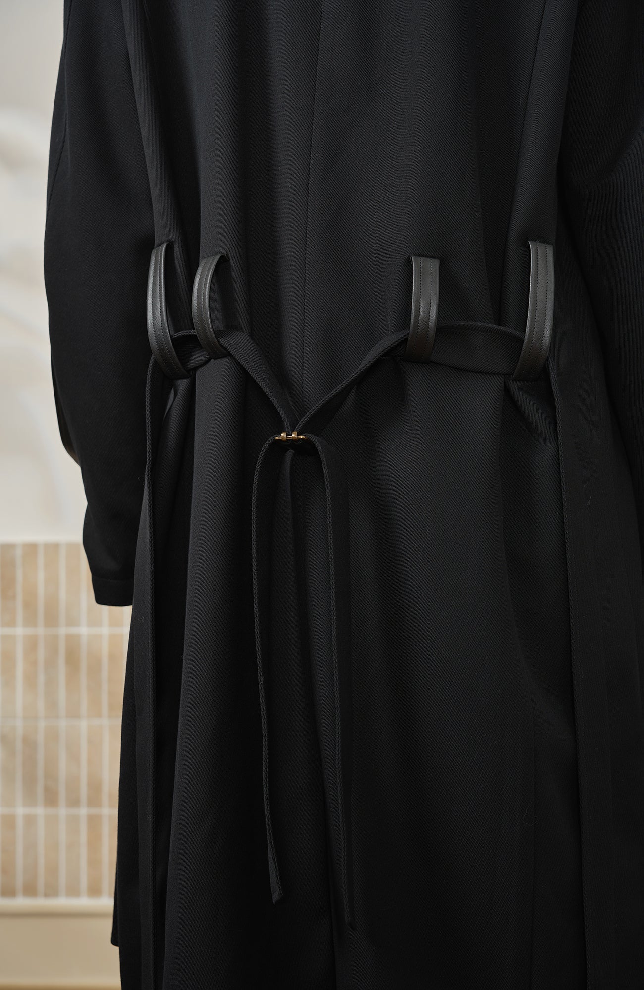 MOITIEDEPETALE Leather Paneled Belted Oversized Trench