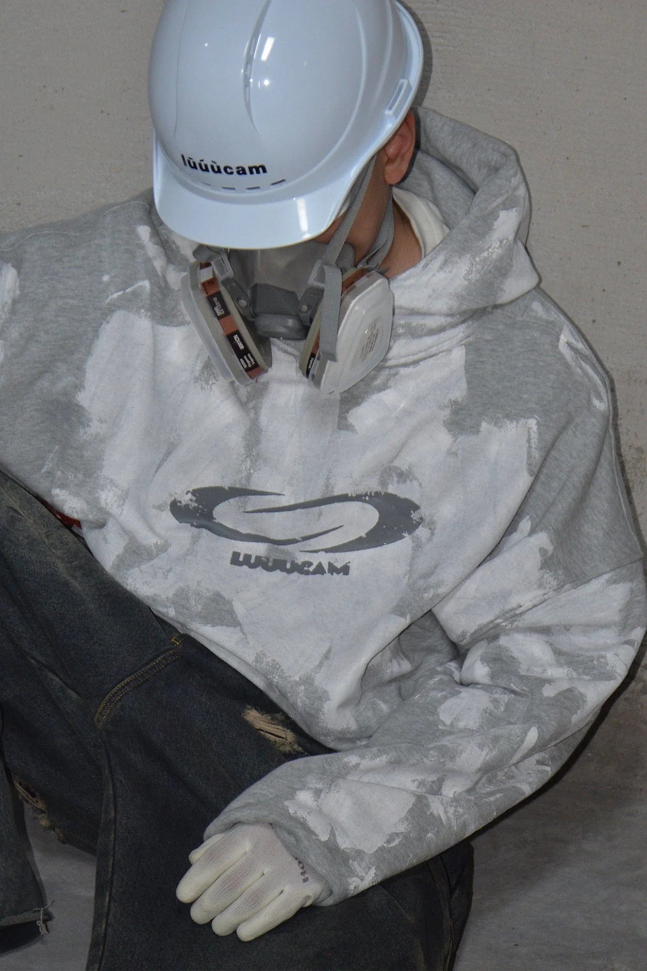 LUUUCAM Brush-Paint Faded Logo Hoodie