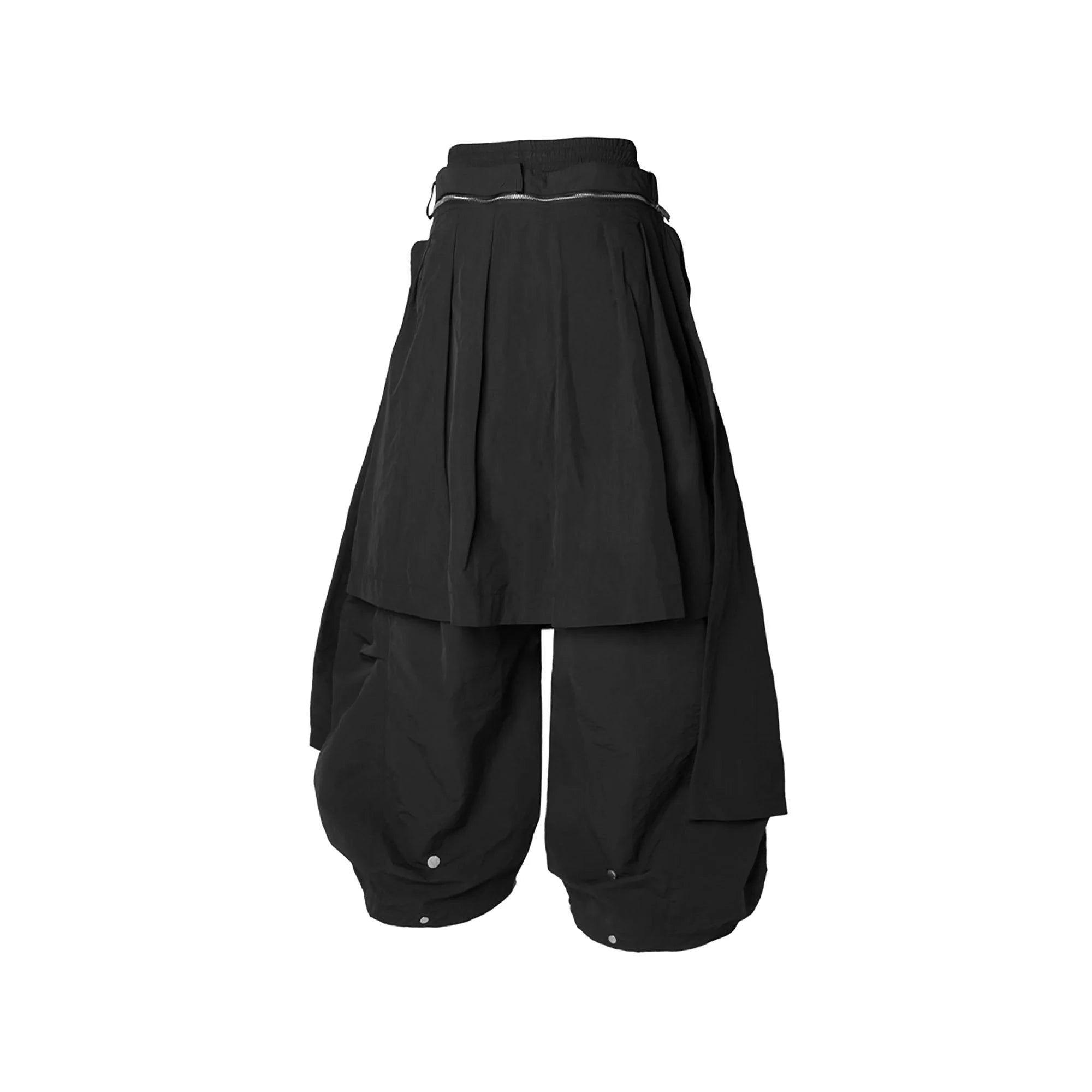 RELABEL Drawstring Layered Double-Waistband Parachute Pants Black