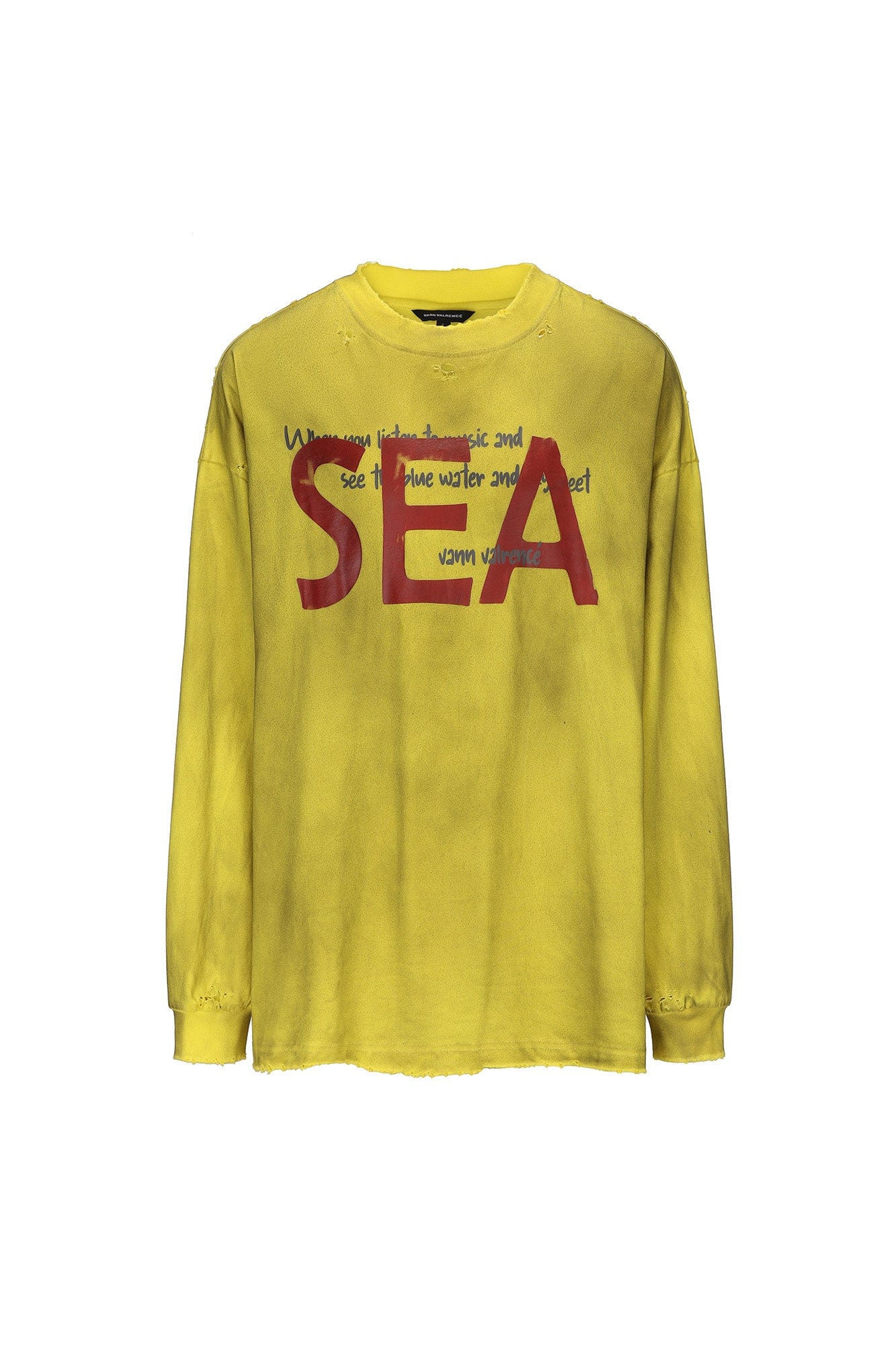VANN VALRENCE Distressed Contrast Graphic Long-Sleeve Tee