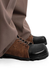 REWRITE Silk Panel Crinkled Square-Toe Derby Shoes